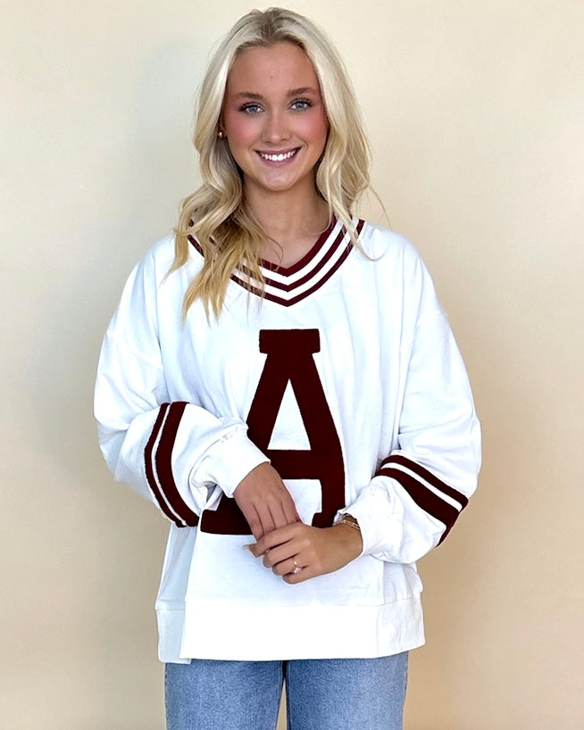 Tailgate White Red Varsity Pullover-Shop-Womens-Boutique-Clothing