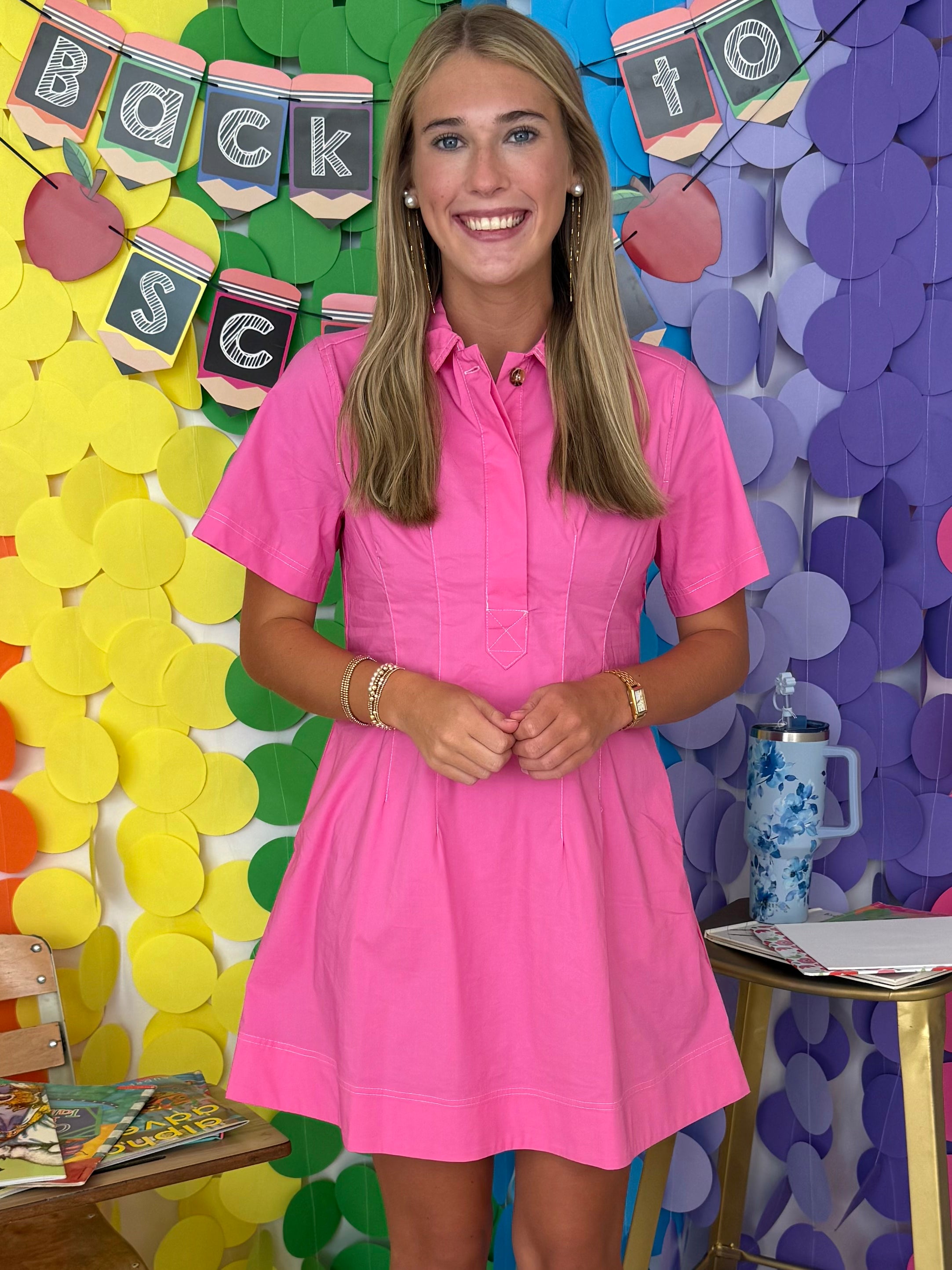 Big Dreams Pink Front Placket Dress-Shop-Womens-Boutique-Clothing