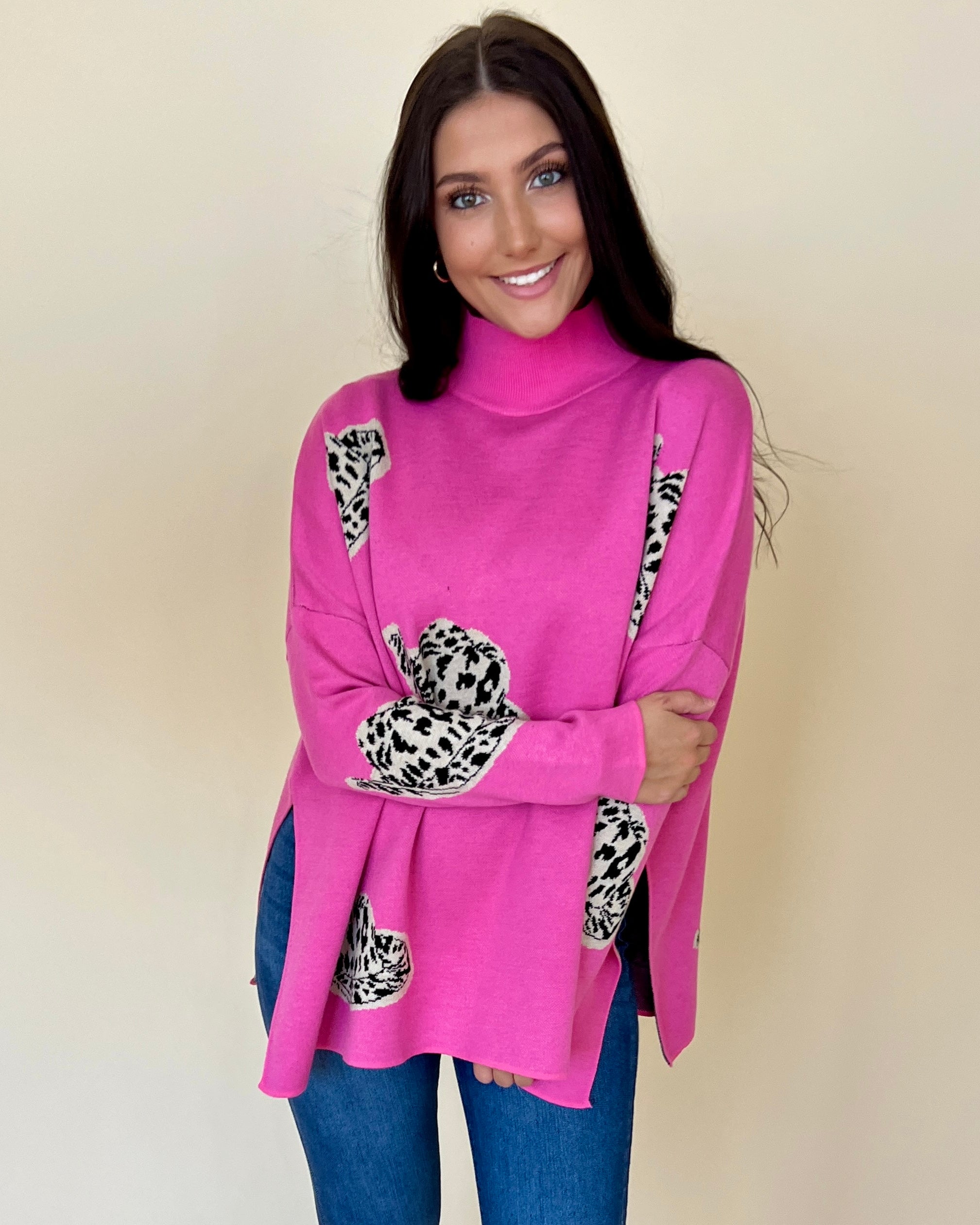 Be Bold Pink Turtleneck Cowboy Hat Sweater-Shop-Womens-Boutique-Clothing
