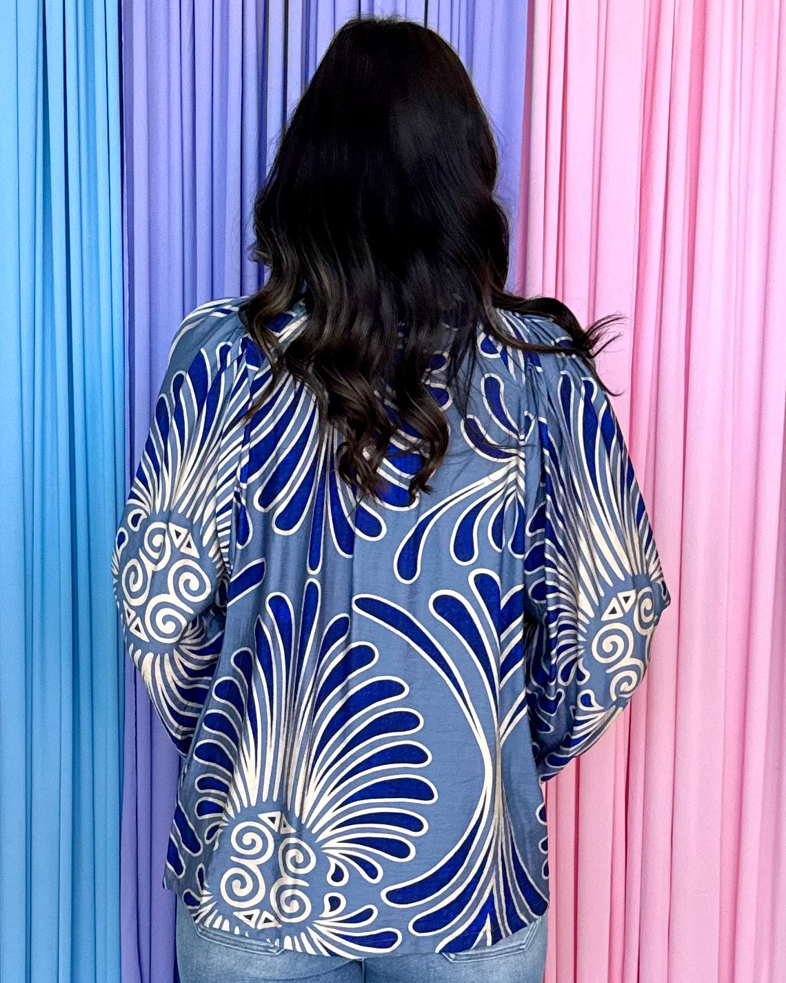 Petal Posh Blue Balloon Sleeve Top-Shop-Womens-Boutique-Clothing