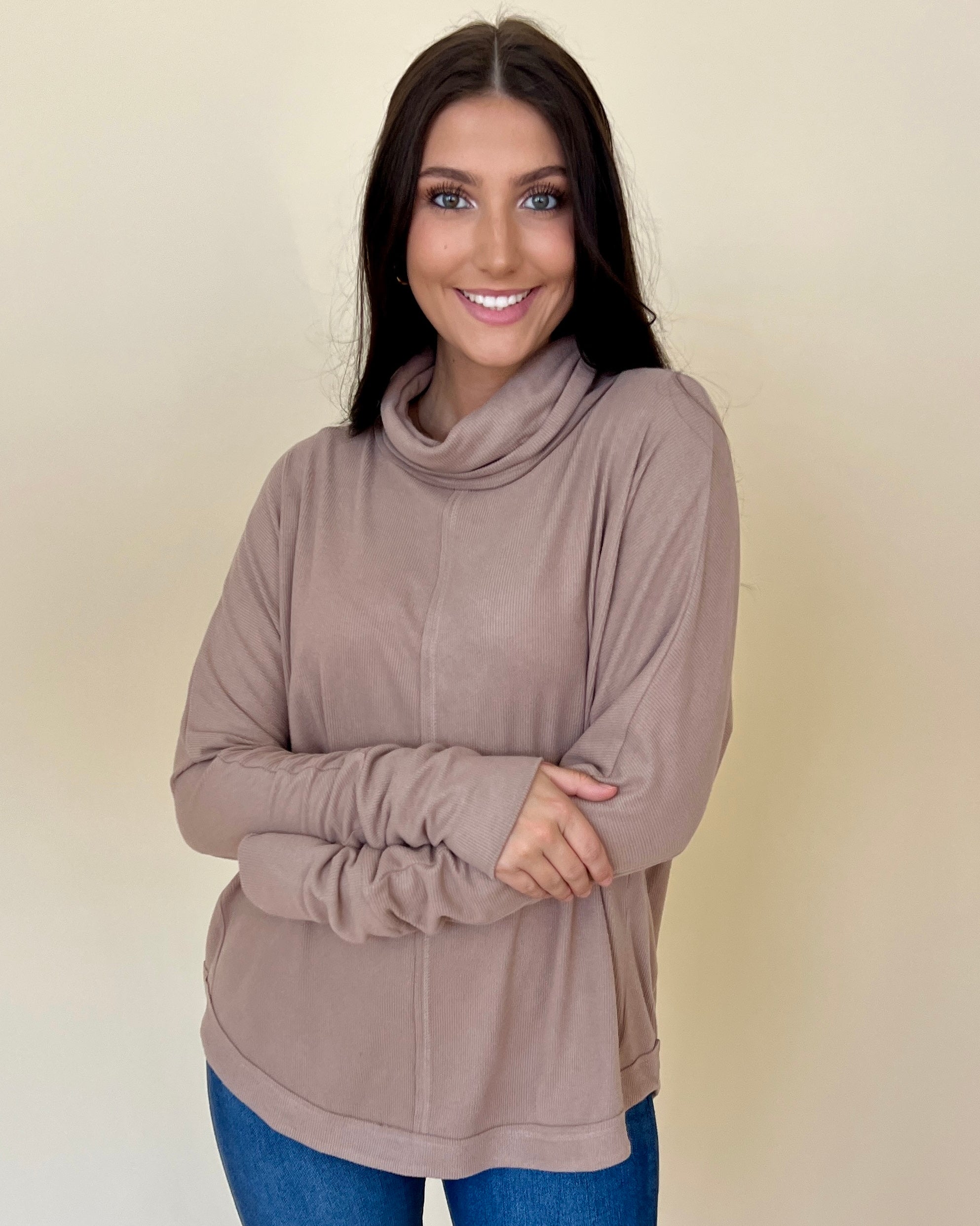 Need To Chill Mocha Ribbed Turtleneck Top-Shop-Womens-Boutique-Clothing