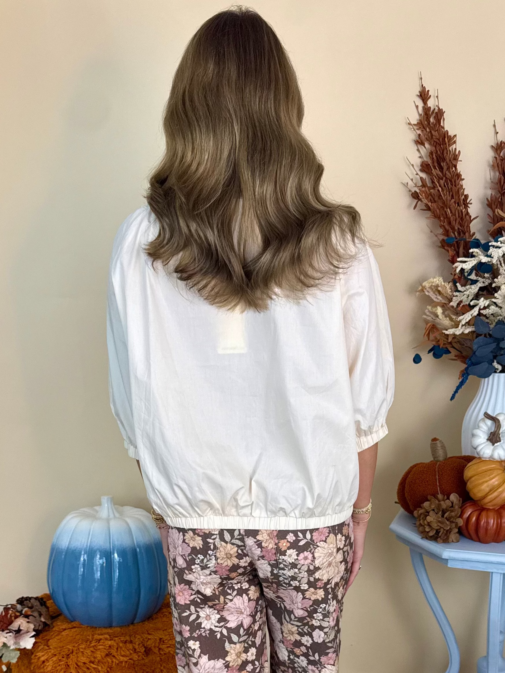 Her Best Era Cream Drawstring Ruffle Bow Neckline Top-Shop-Womens-Boutique-Clothing