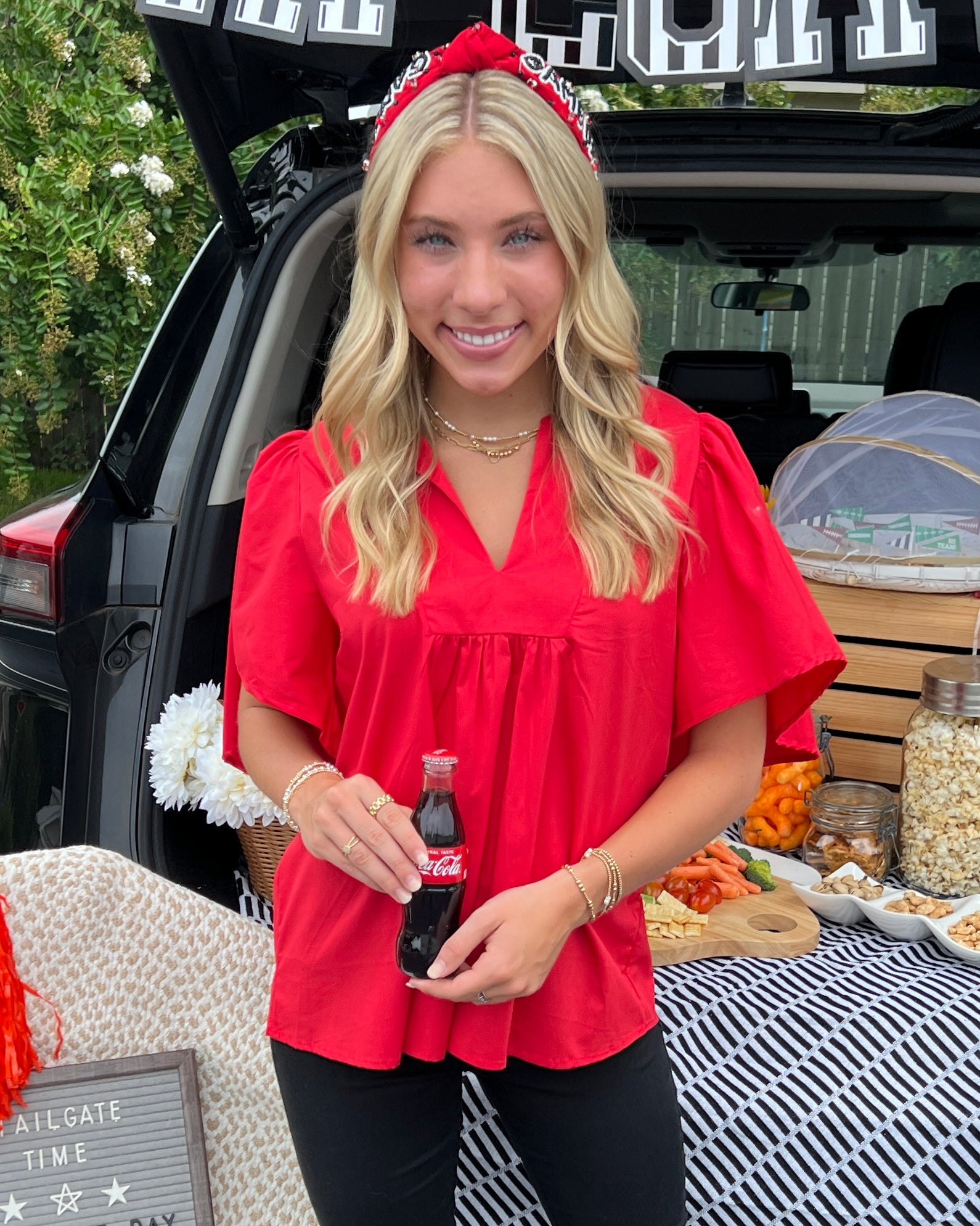 Just One More Day Red Poplin Puff Sleeve Top-Shop-Womens-Boutique-Clothing