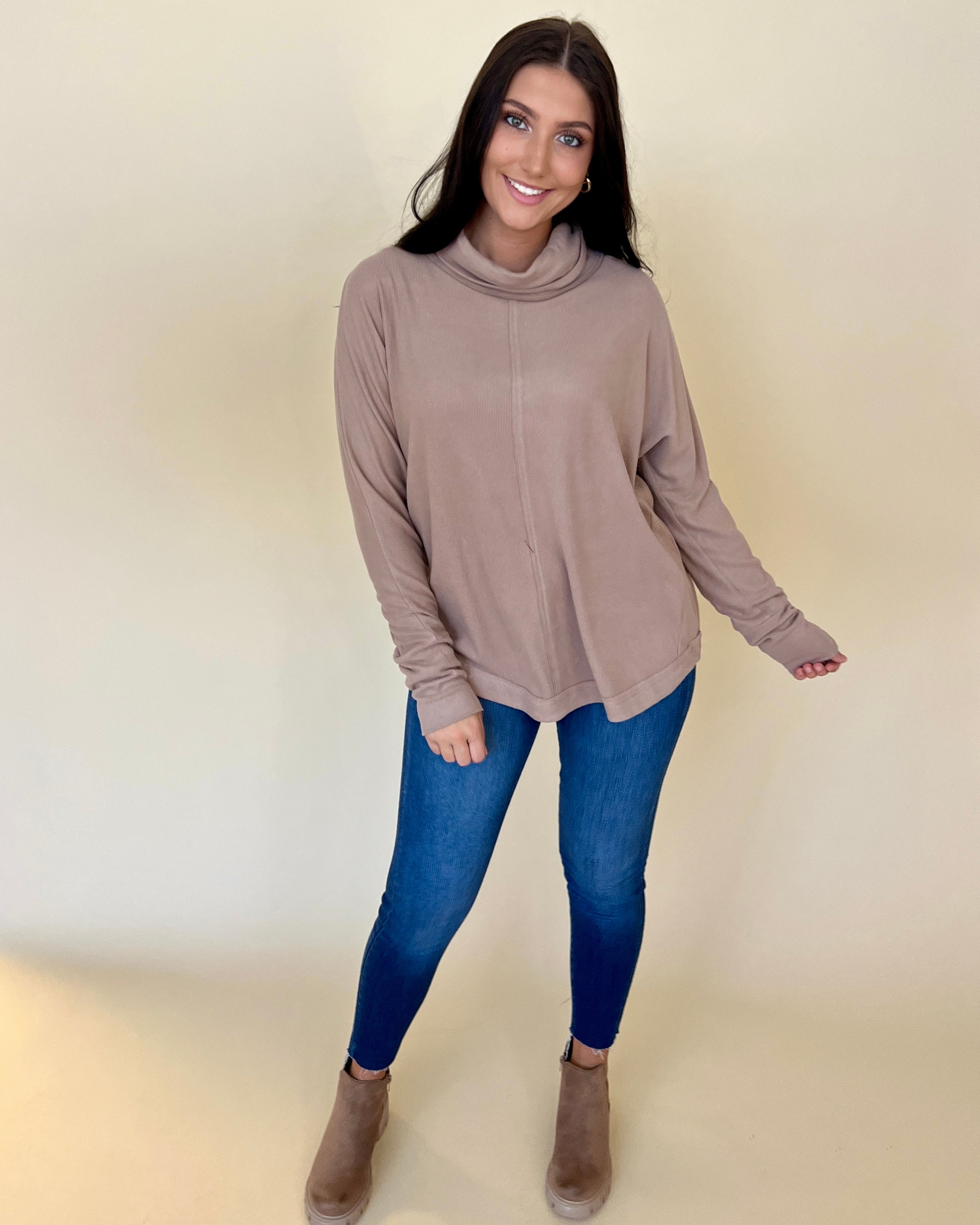 Need To Chill Mocha Ribbed Turtleneck Top-Shop-Womens-Boutique-Clothing