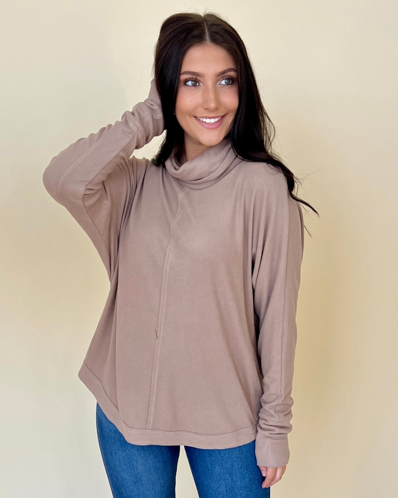 Need To Chill Mocha Ribbed Turtleneck Top-Shop-Womens-Boutique-Clothing