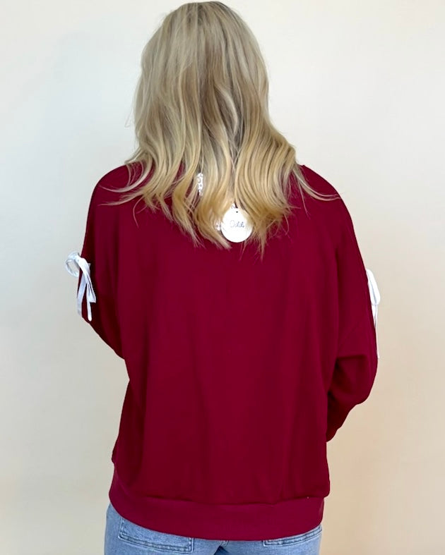 Tailgating Dk Red Varsity ¨A¨ Ribbon Sweatshirt-Shop-Womens-Boutique-Clothing