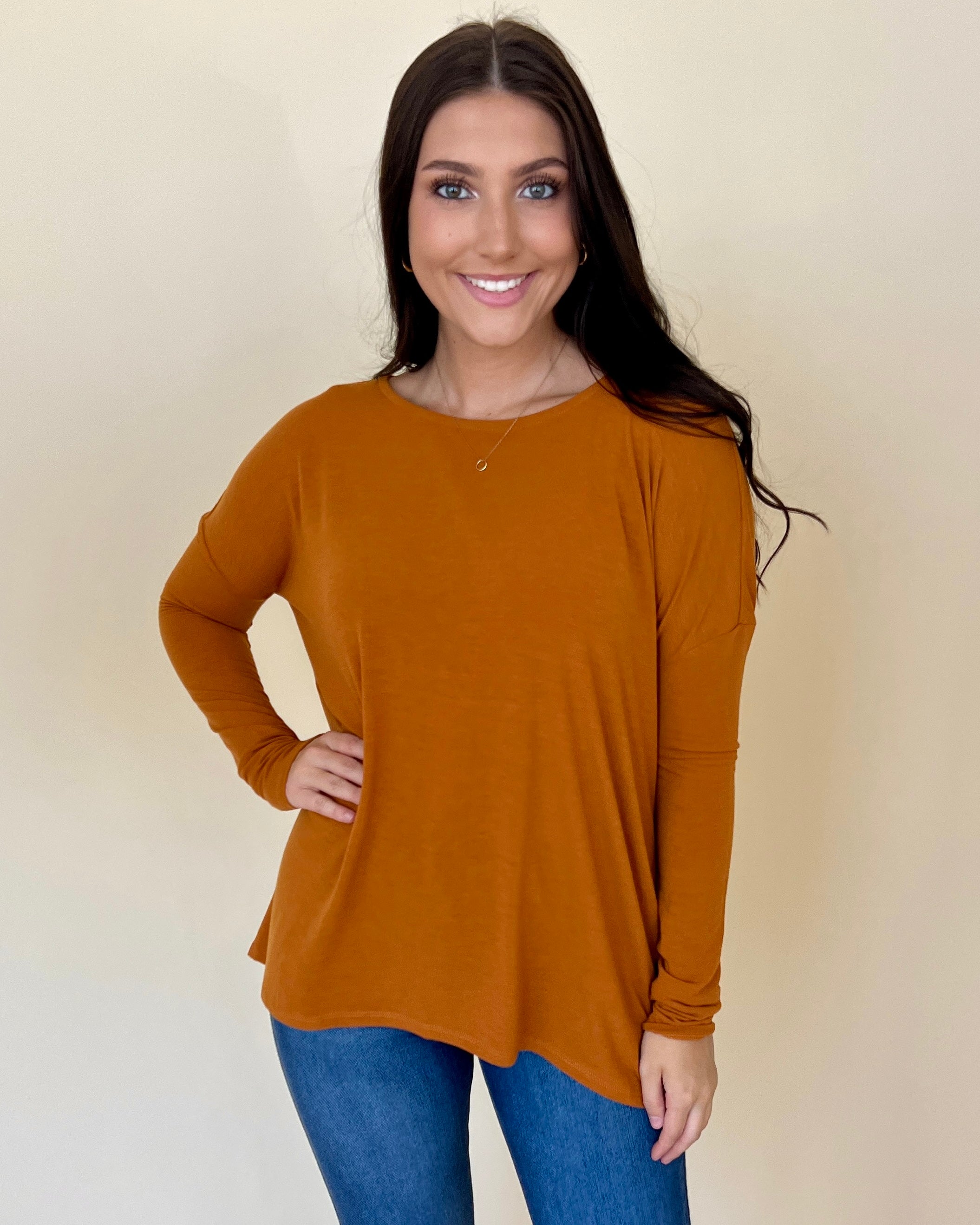 Trying Your Best Camel Round Neck Top-Shop-Womens-Boutique-Clothing