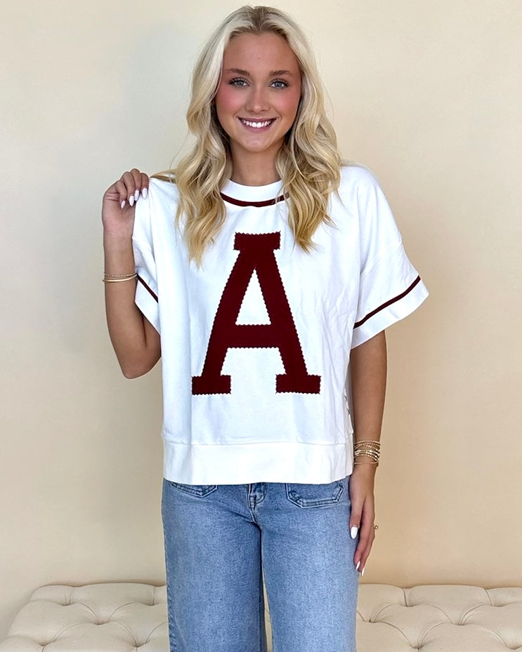 Gameday White Dk Red A Stitch Sweater-Shop-Womens-Boutique-Clothing