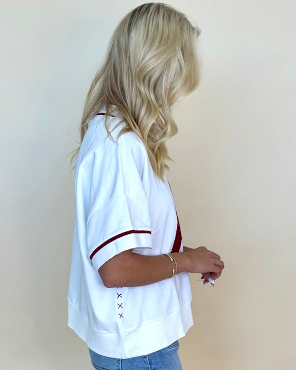 Gameday White Dk Red A Stitch Sweater-Shop-Womens-Boutique-Clothing
