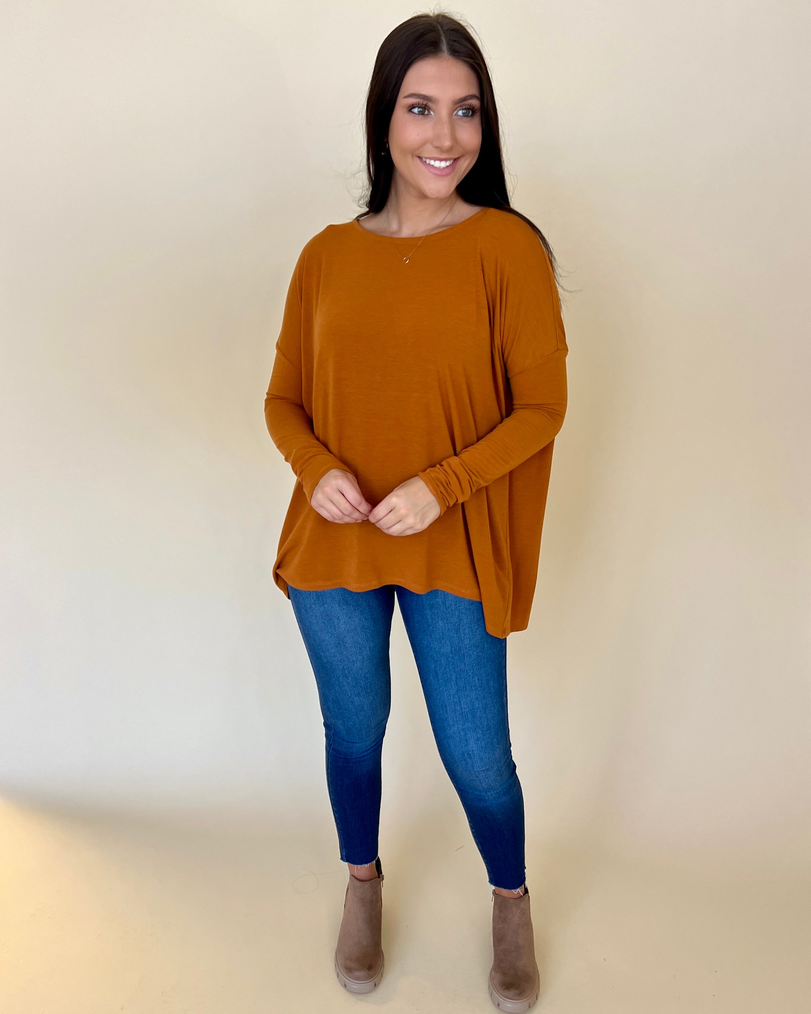 Trying Your Best Camel Round Neck Top-Shop-Womens-Boutique-Clothing
