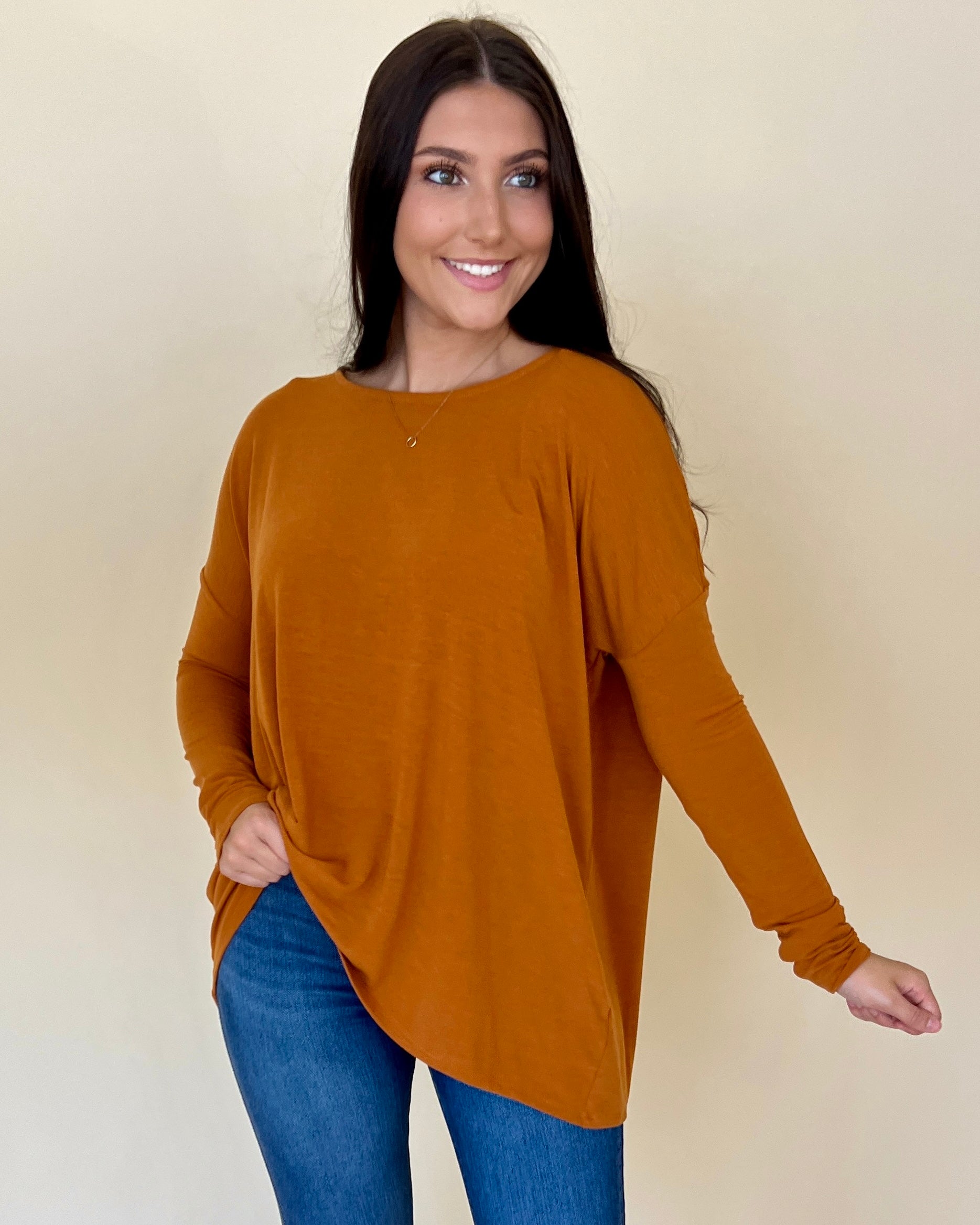 Trying Your Best Camel Round Neck Top-Shop-Womens-Boutique-Clothing