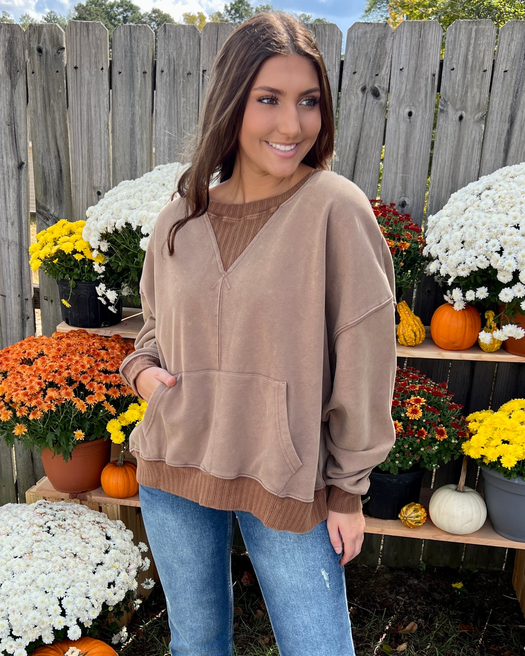 Start Looking Brown Ribbed Sweatshirt-Shop-Womens-Boutique-Clothing