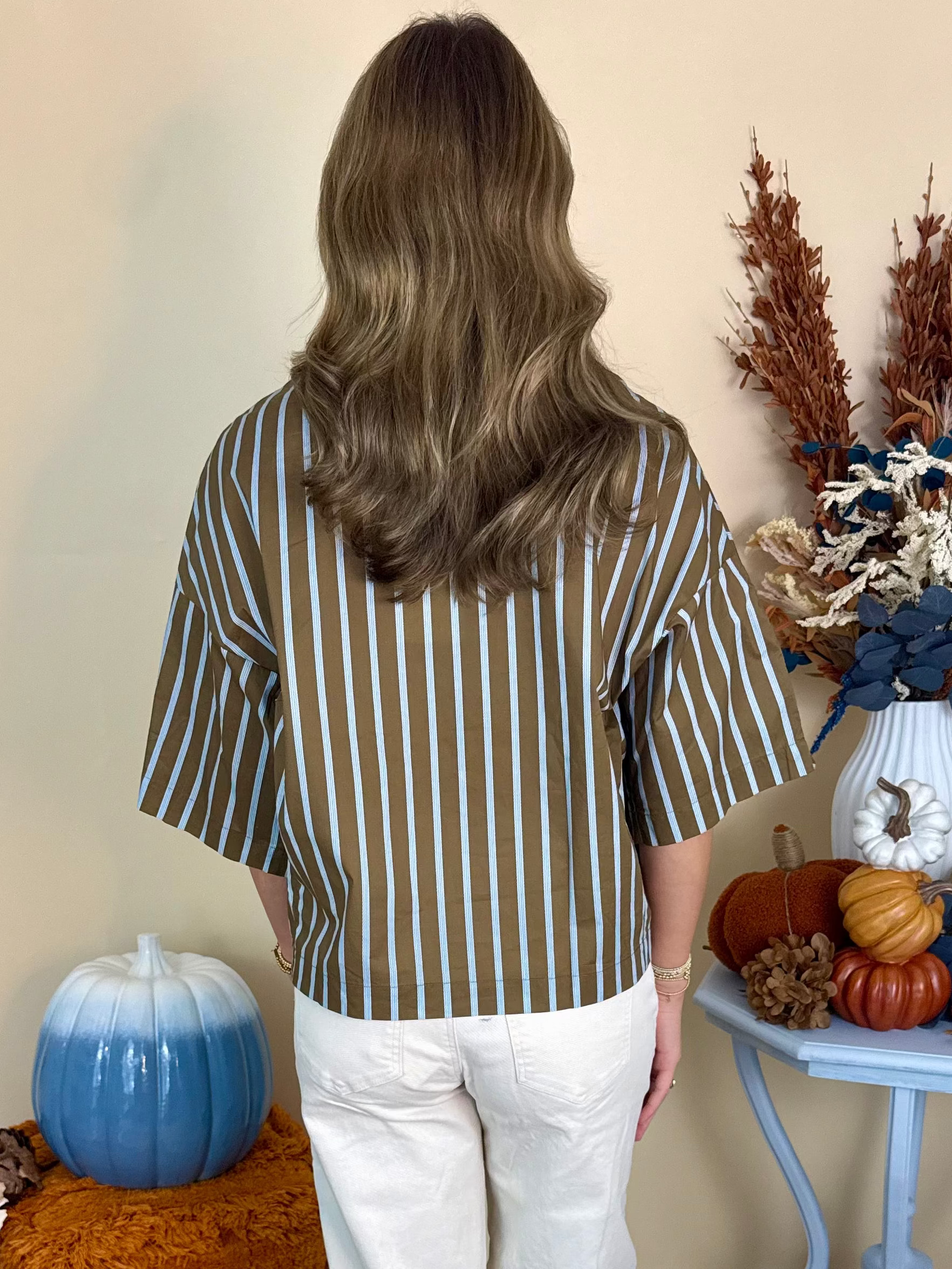 For Keeps Mocha Striped Front Tie Top-Shop-Womens-Boutique-Clothing