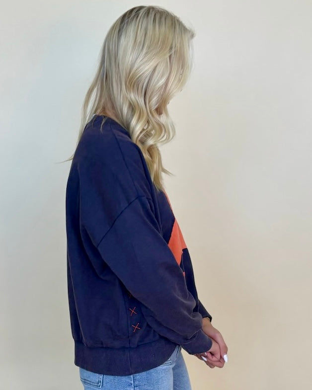 Softly Said Navy Washed "A" Stitch Sweatshirt-Shop-Womens-Boutique-Clothing