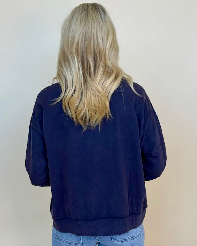 Softly Said Navy Washed "A" Stitch Sweatshirt-Shop-Womens-Boutique-Clothing