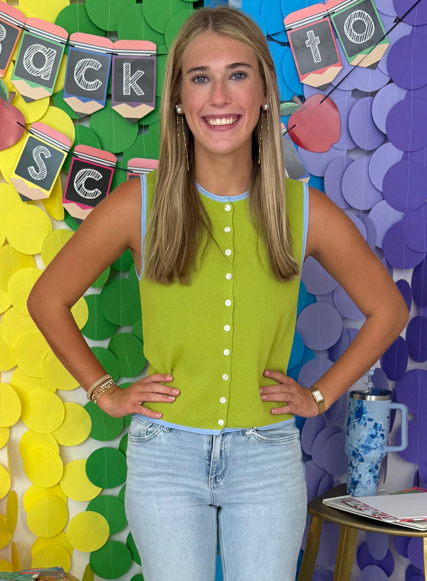 Something Special Lime Button Down Vest-Shop-Womens-Boutique-Clothing