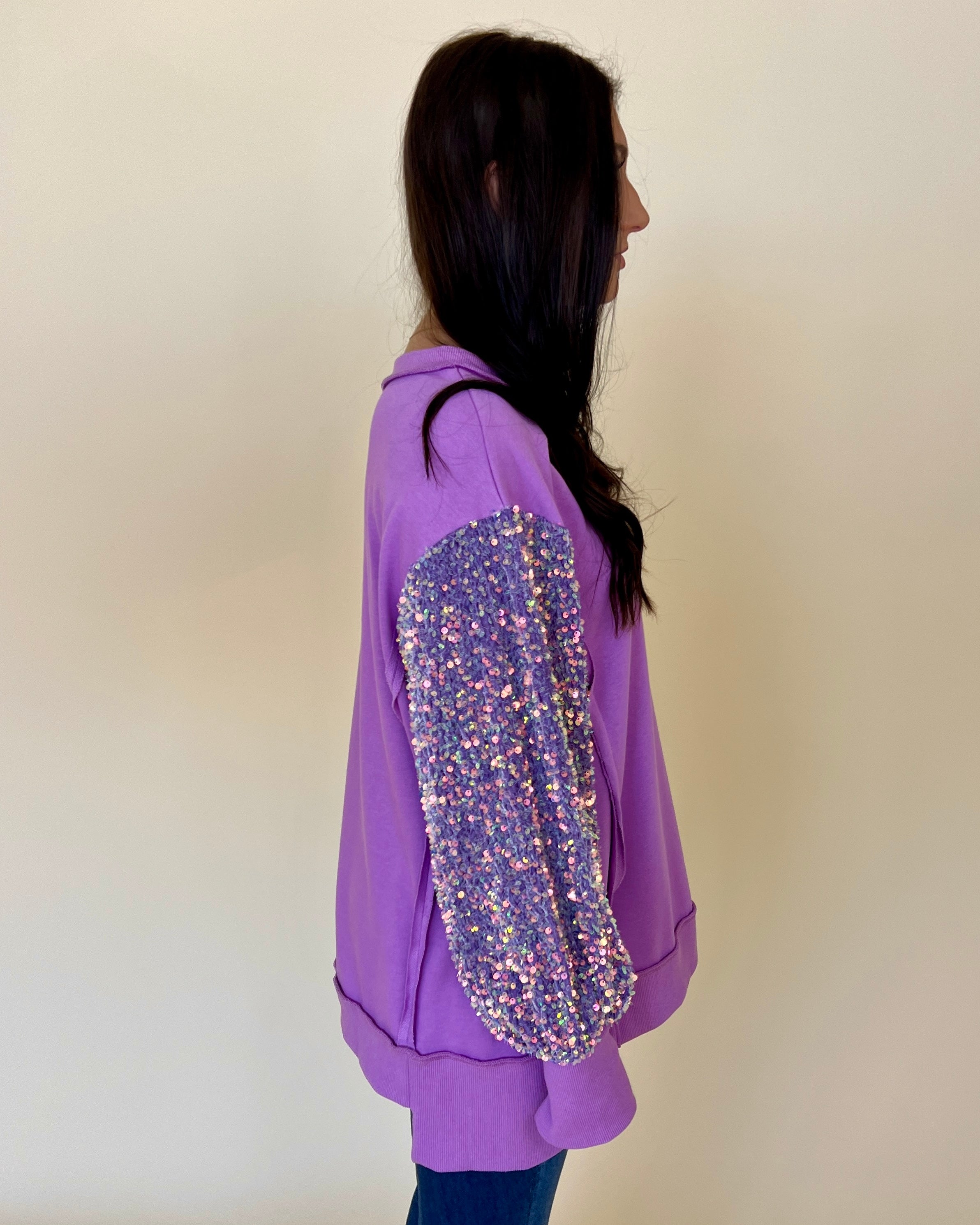 Bring The Drama Lavender Sequins Sleeve Top-Shop-Womens-Boutique-Clothing