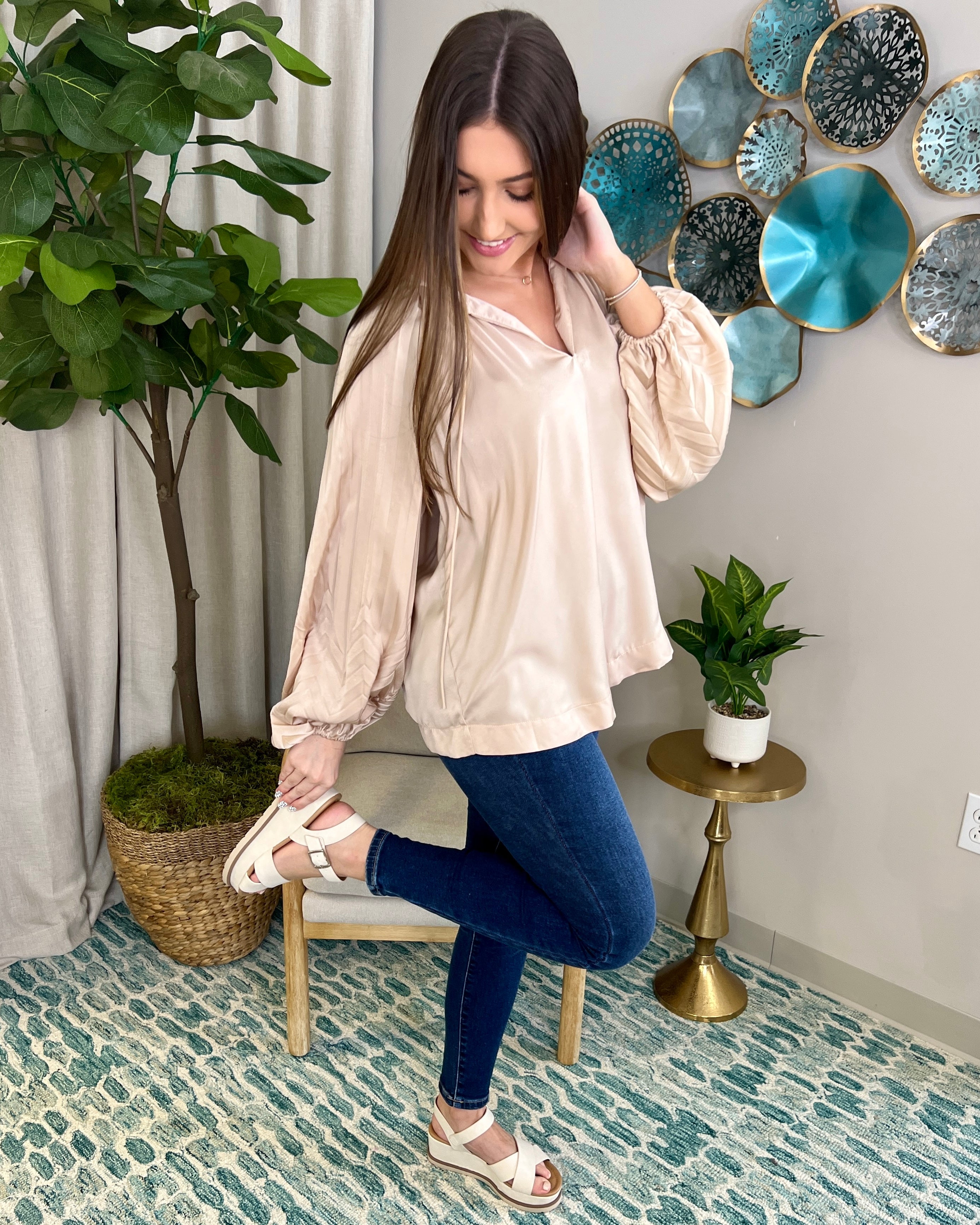 Opening Act Champagne Pleated Top-Shop-Womens-Boutique-Clothing