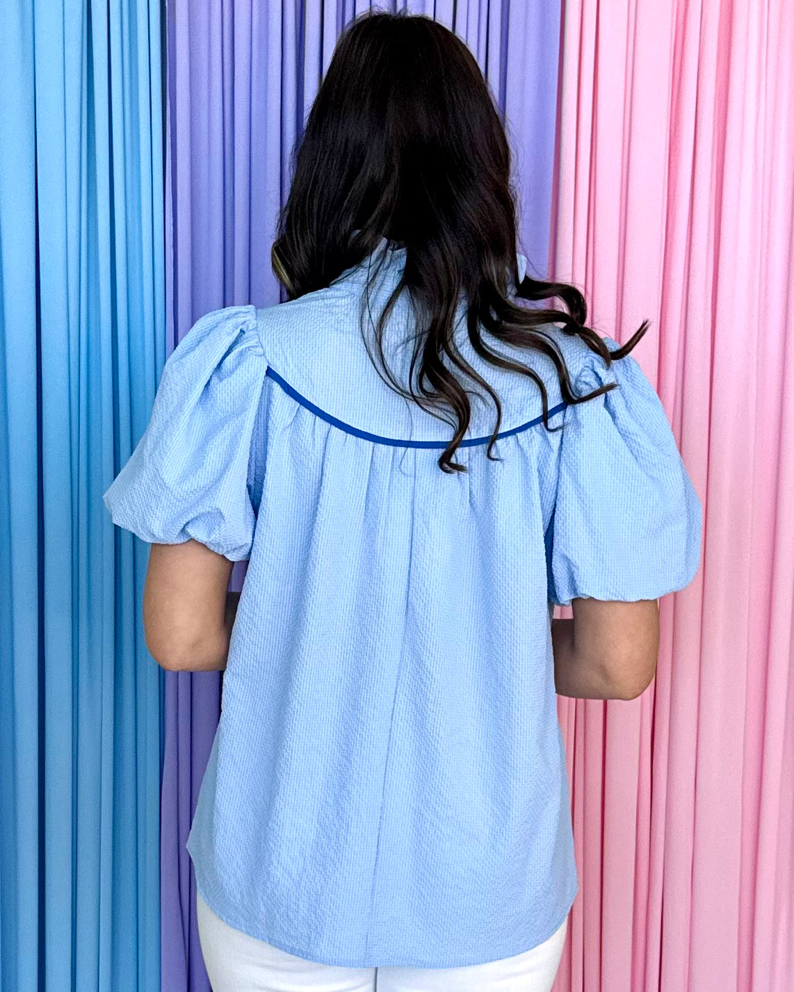 Own Your Space Sky Textured Ruffled Top-Shop-Womens-Boutique-Clothing