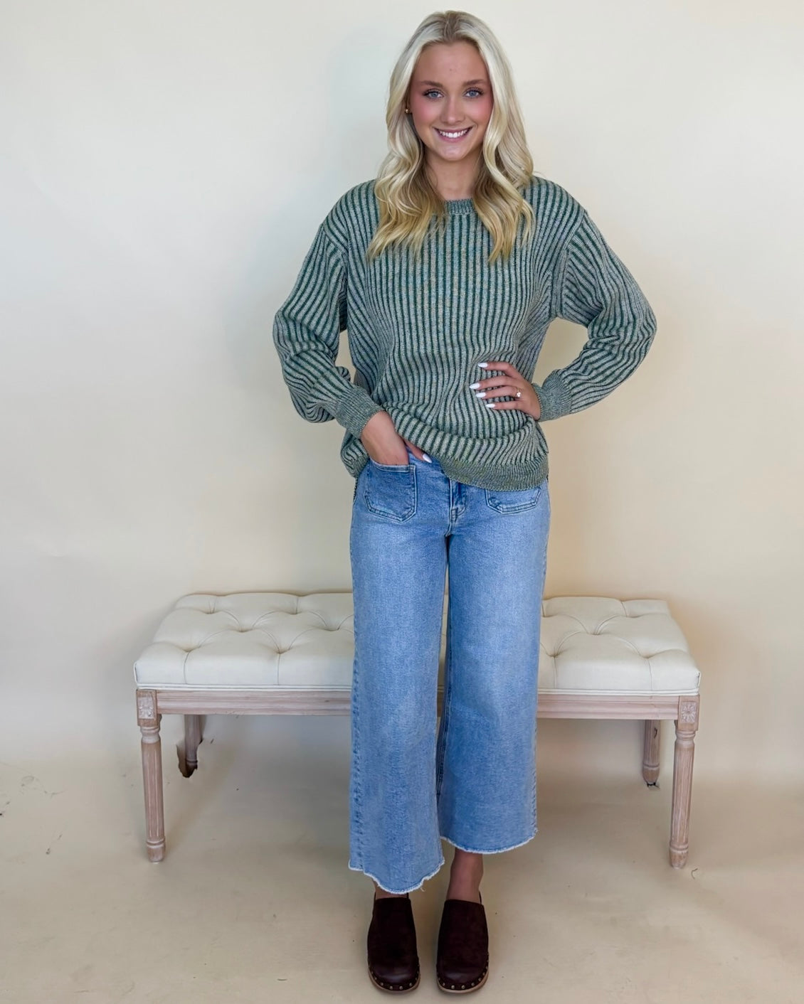 Capture This Dk Green Two Tone Sweater-Shop-Womens-Boutique-Clothing