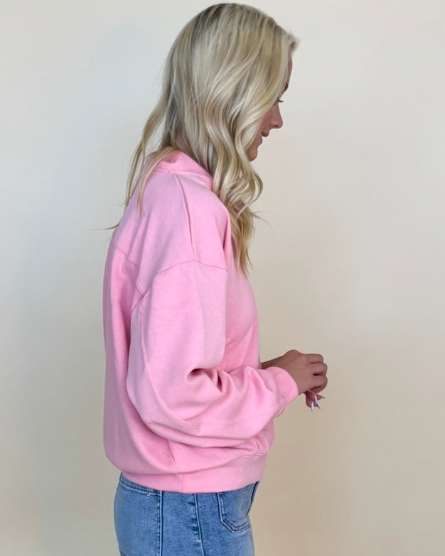 Wear Easy Dk Pink Half Zip Sweatshirt-Shop-Womens-Boutique-Clothing