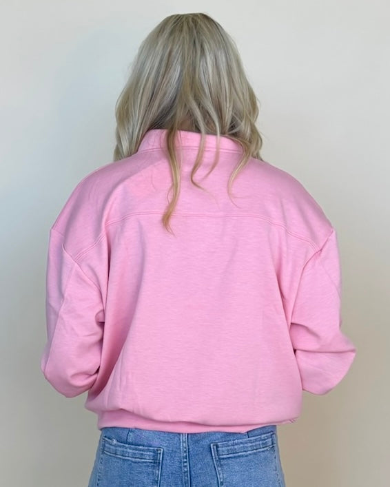 Wear Easy Dk Pink Half Zip Sweatshirt-Shop-Womens-Boutique-Clothing
