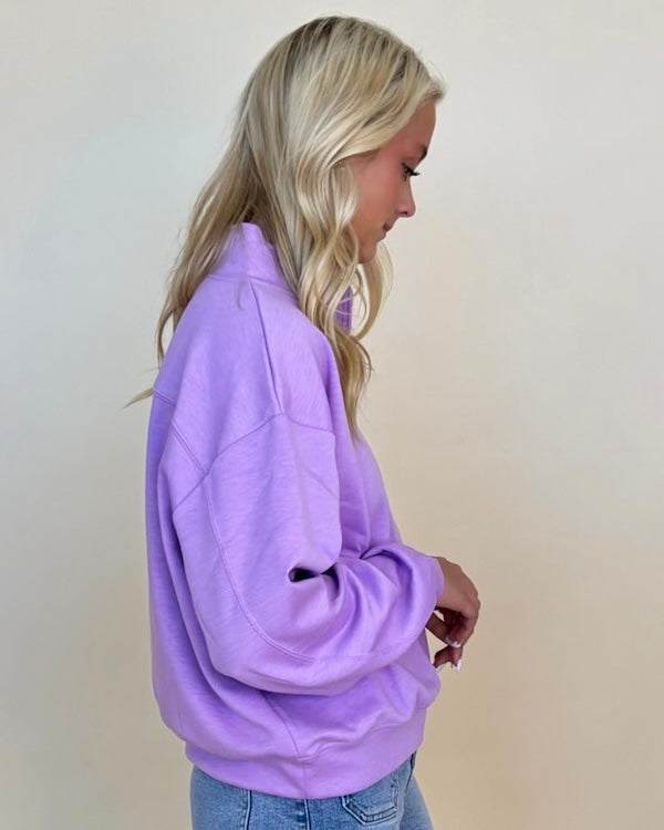 Wear Easy B Lavender Half Zip Sweatshirt-Shop-Womens-Boutique-Clothing