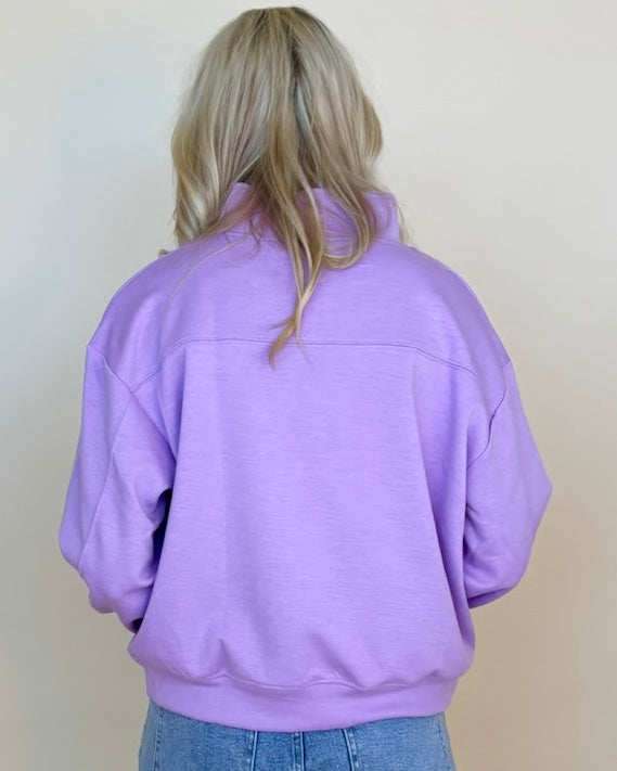 Wear Easy B Lavender Half Zip Sweatshirt-Shop-Womens-Boutique-Clothing
