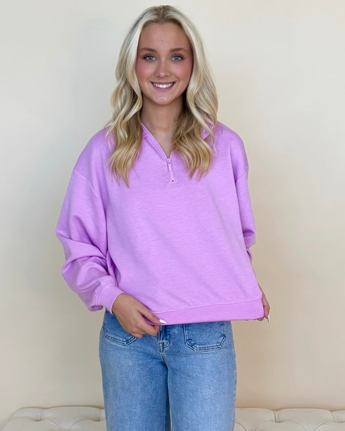 Wear Easy Mauve Half Zip Sweatshirt-Shop-Womens-Boutique-Clothing