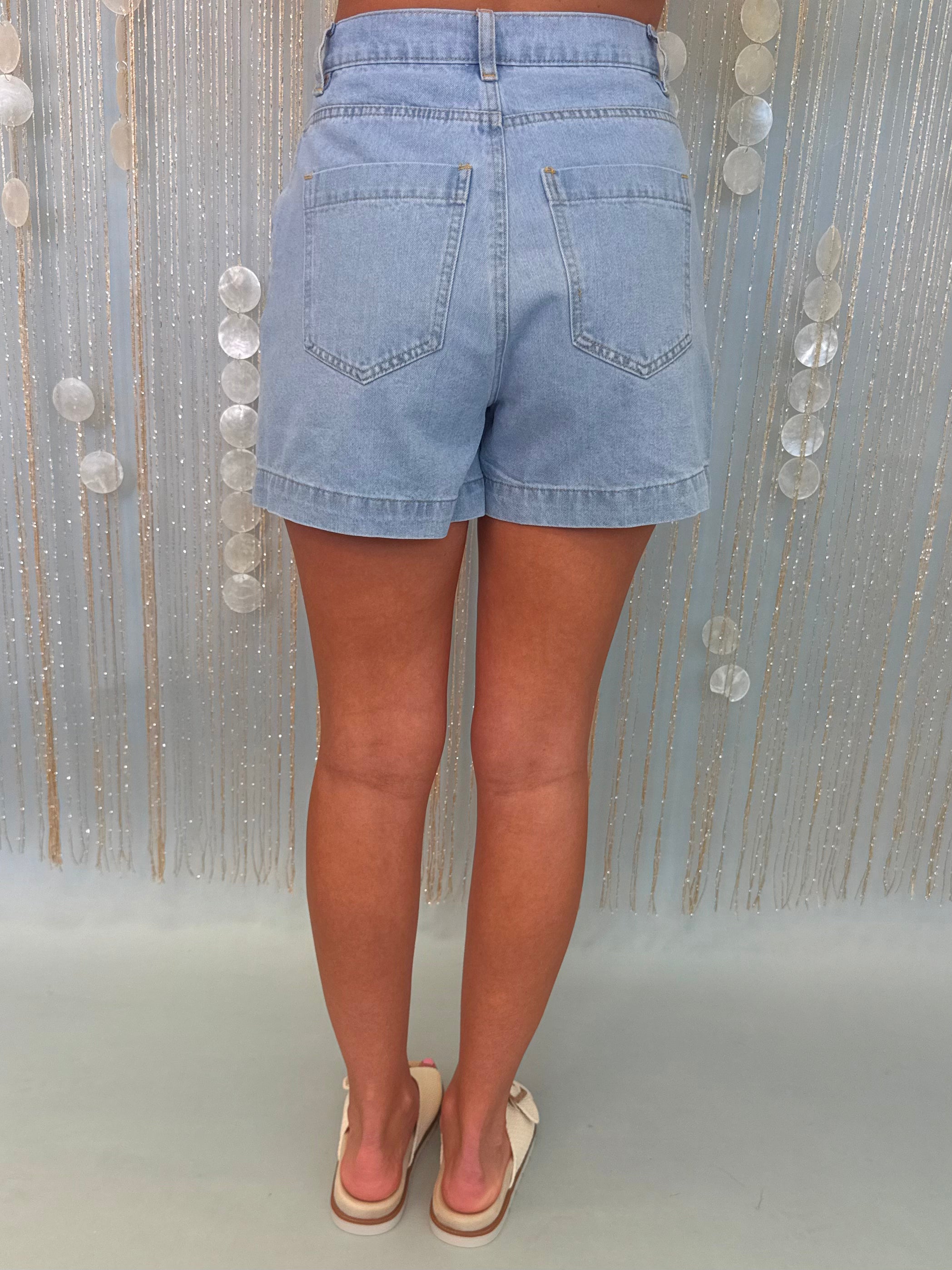 True Darling Light Blue Front Seam Detail Shorts-Shop-Womens-Boutique-Clothing