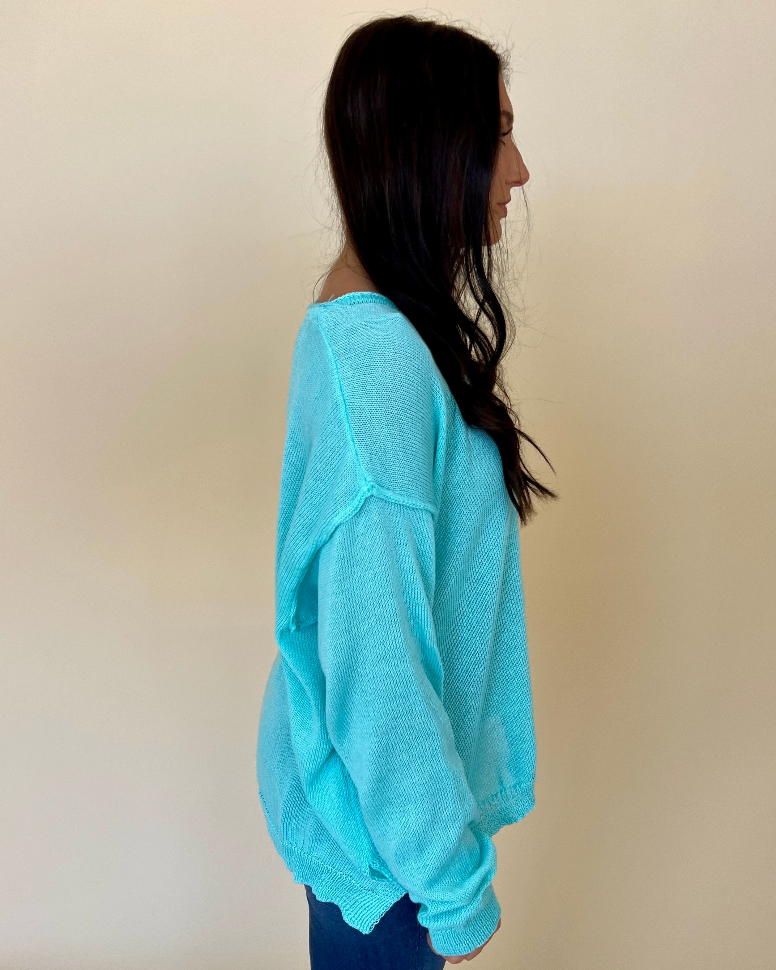 Change In The Air Aqua Blue Drop Shoulder Sweater-Shop-Womens-Boutique-Clothing