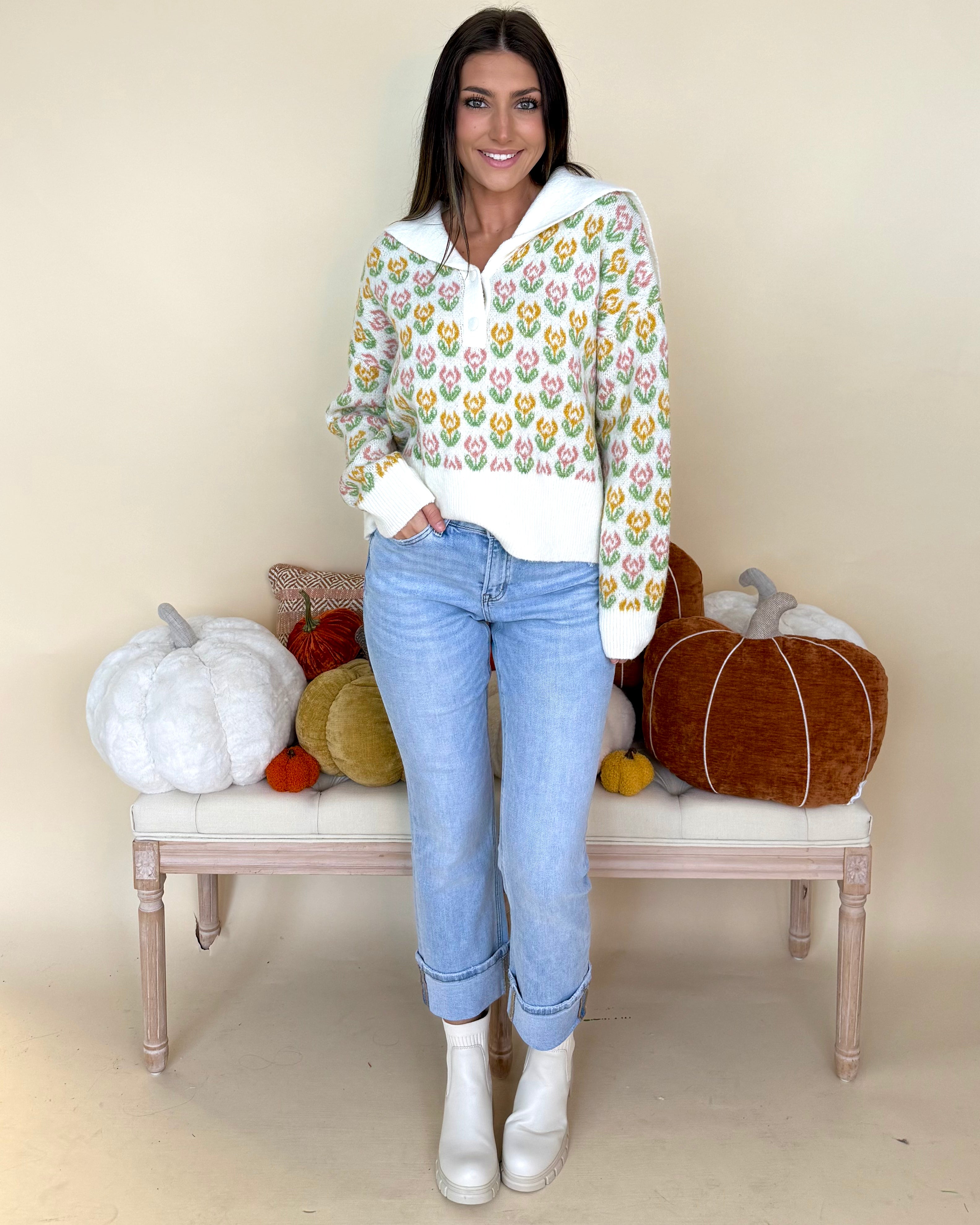Cozy Season Ivory Floral Sailor Collar Sweater-Shop-Womens-Boutique-Clothing