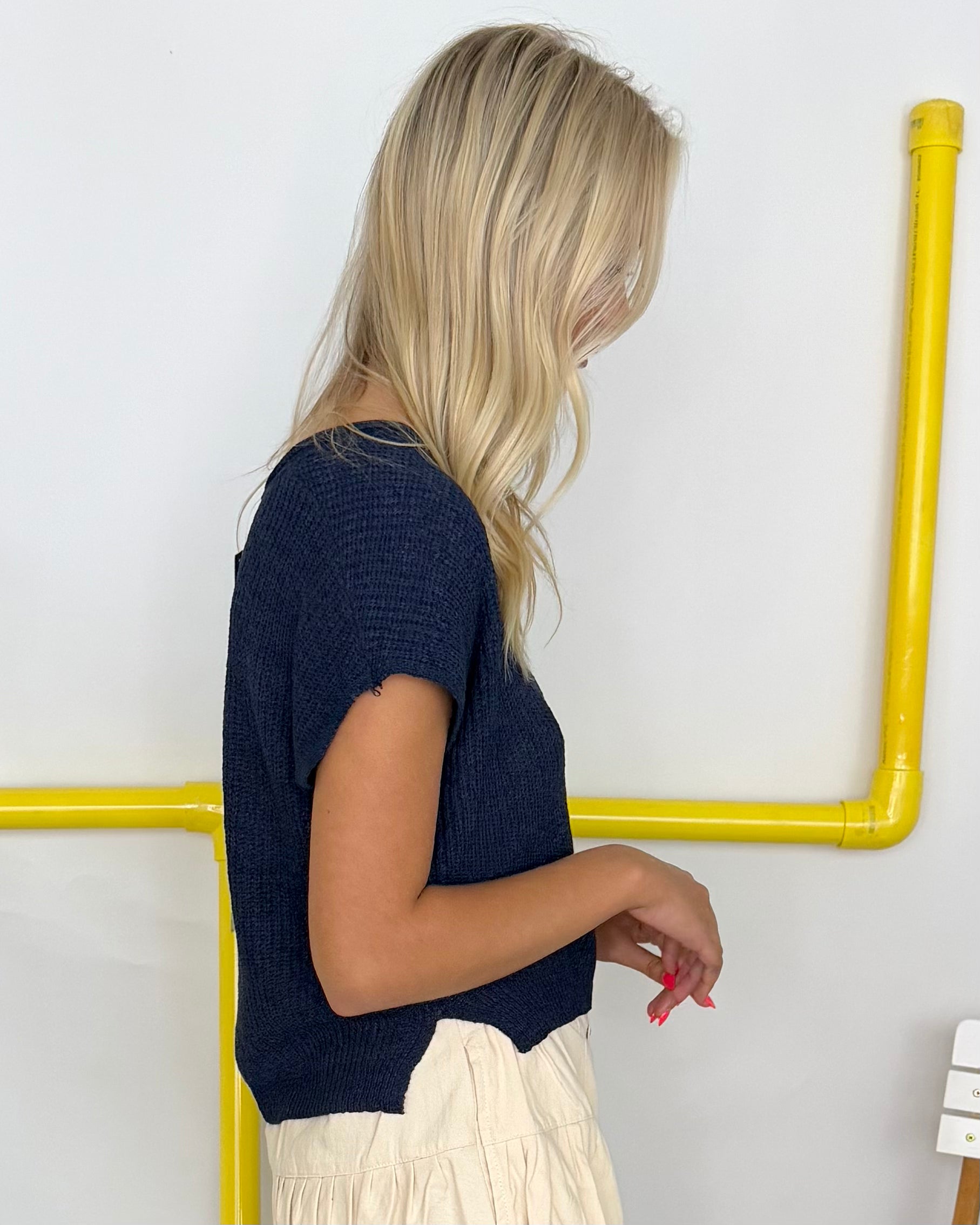 Softer Side Navy Split Neck Sweater-Shop-Womens-Boutique-Clothing