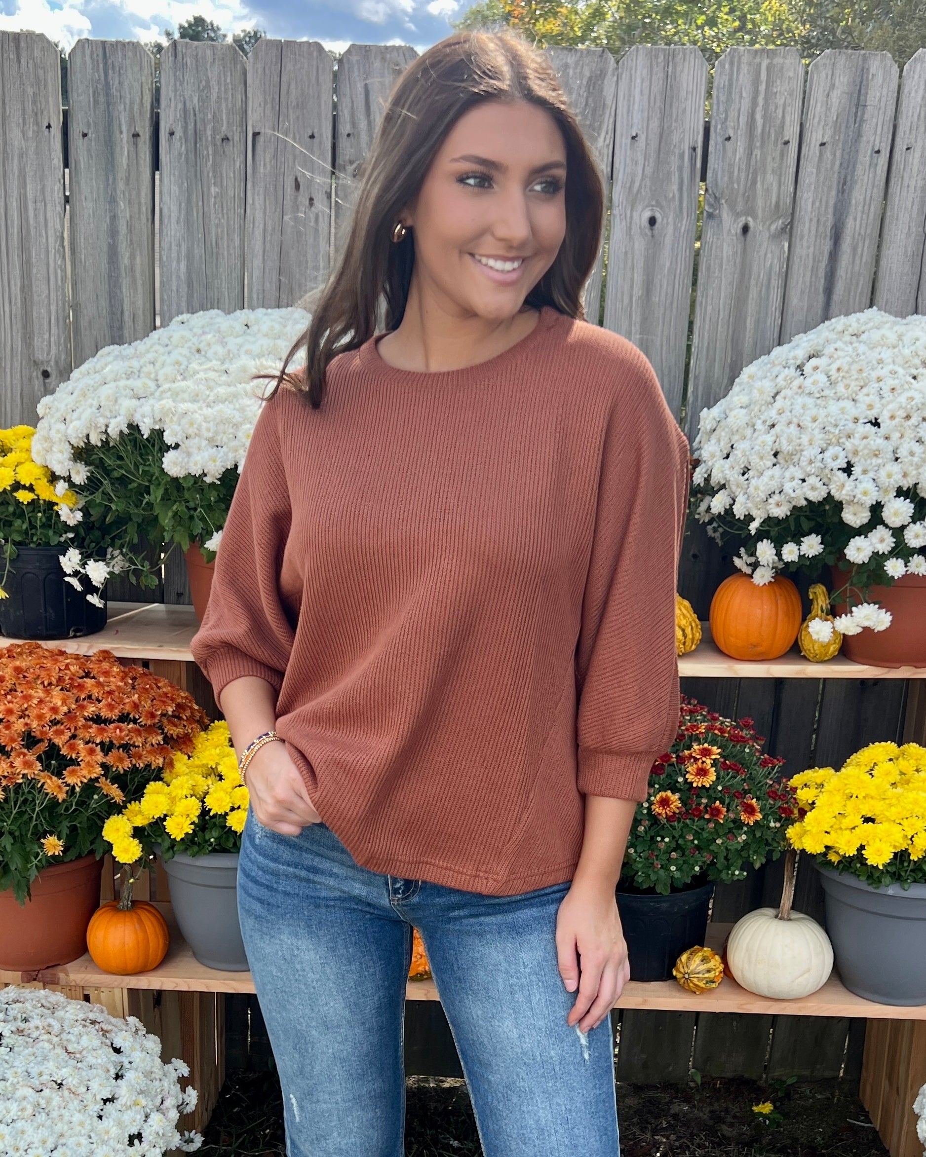 Beautiful Feeling Cinnamon Rib Knit Top-Shop-Womens-Boutique-Clothing