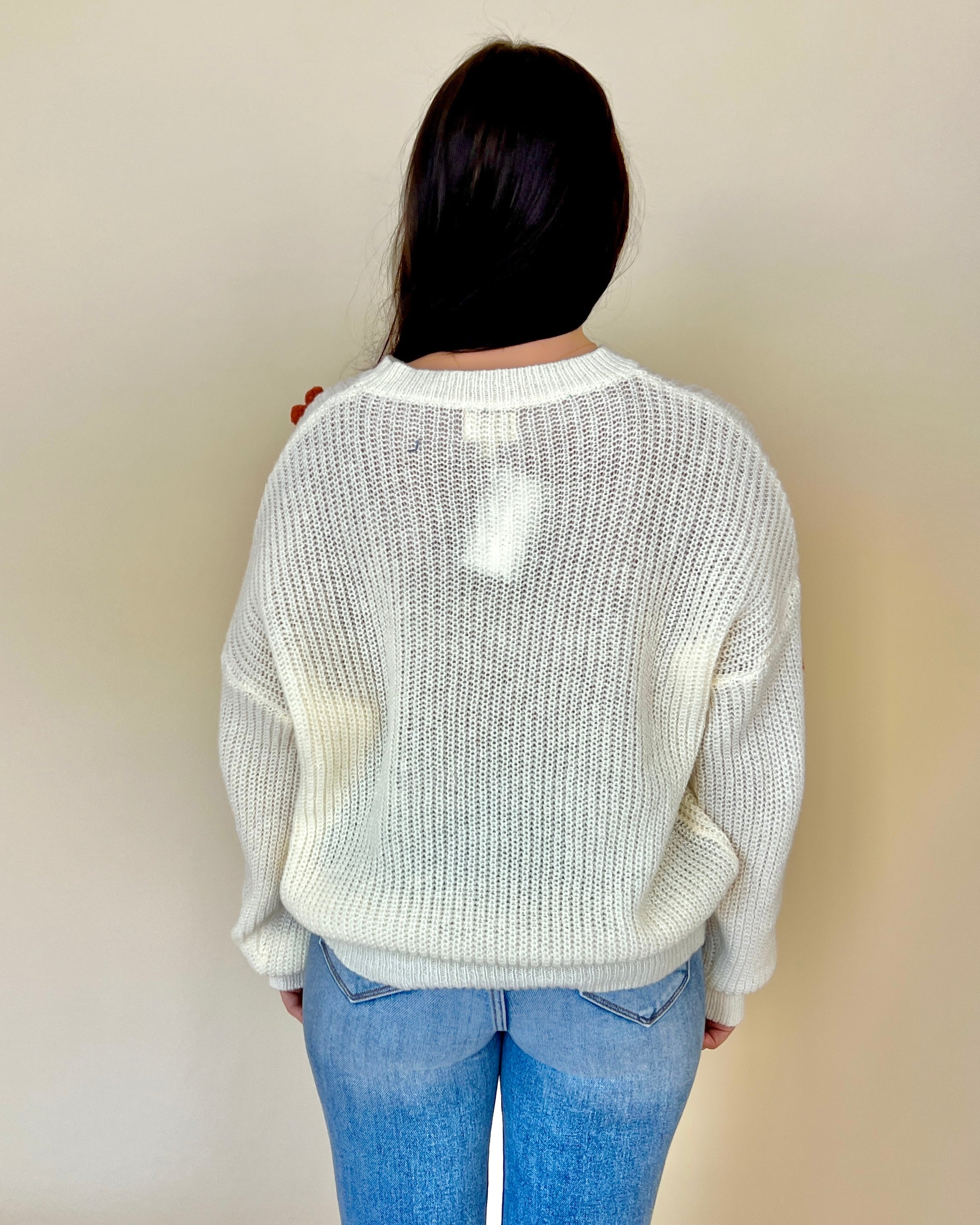 Fall Flower Oatmeal Appliqué Sweater-Shop-Womens-Boutique-Clothing