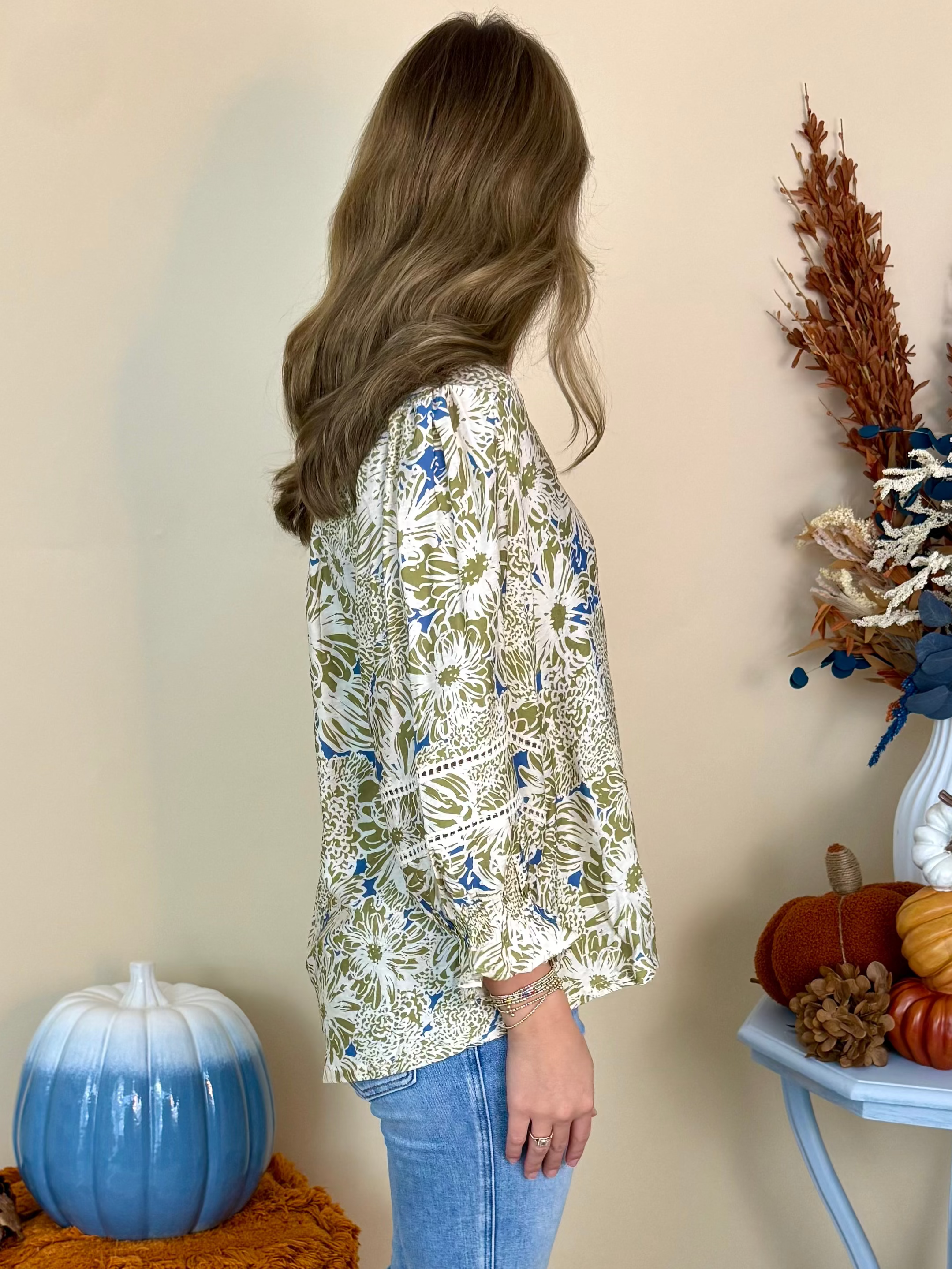 On the Avenue Olive Floral Lace Detail Button Down Top-Shop-Womens-Boutique-Clothing