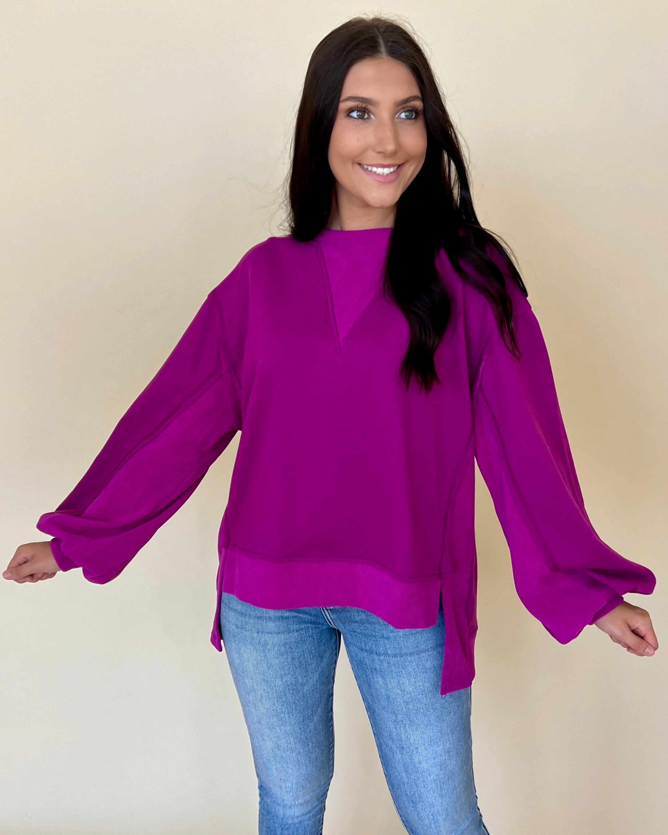 Found Love At Last Plum French Terry Ribbed Top-Shop-Womens-Boutique-Clothing