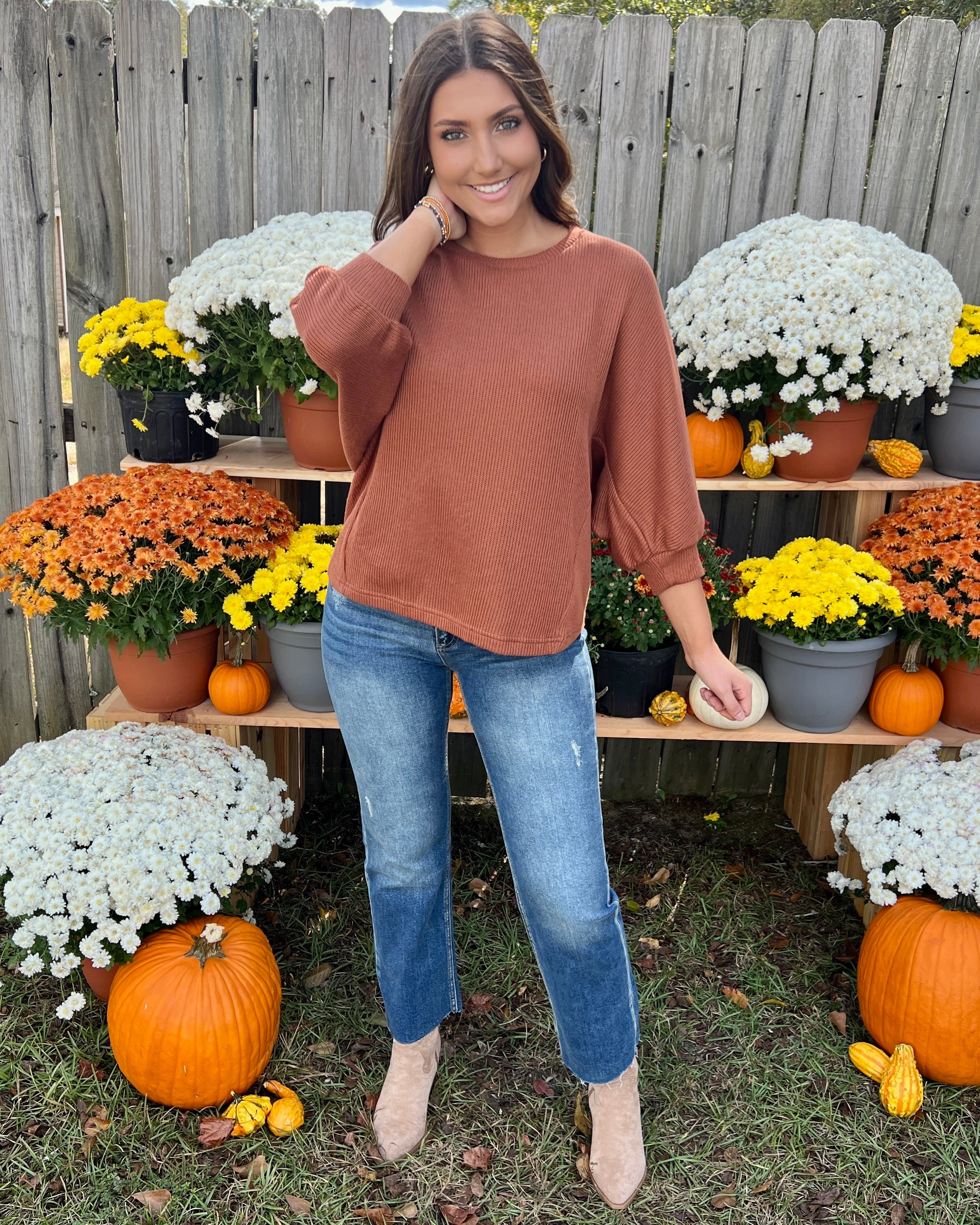 Beautiful Feeling Cinnamon Rib Knit Top-Shop-Womens-Boutique-Clothing