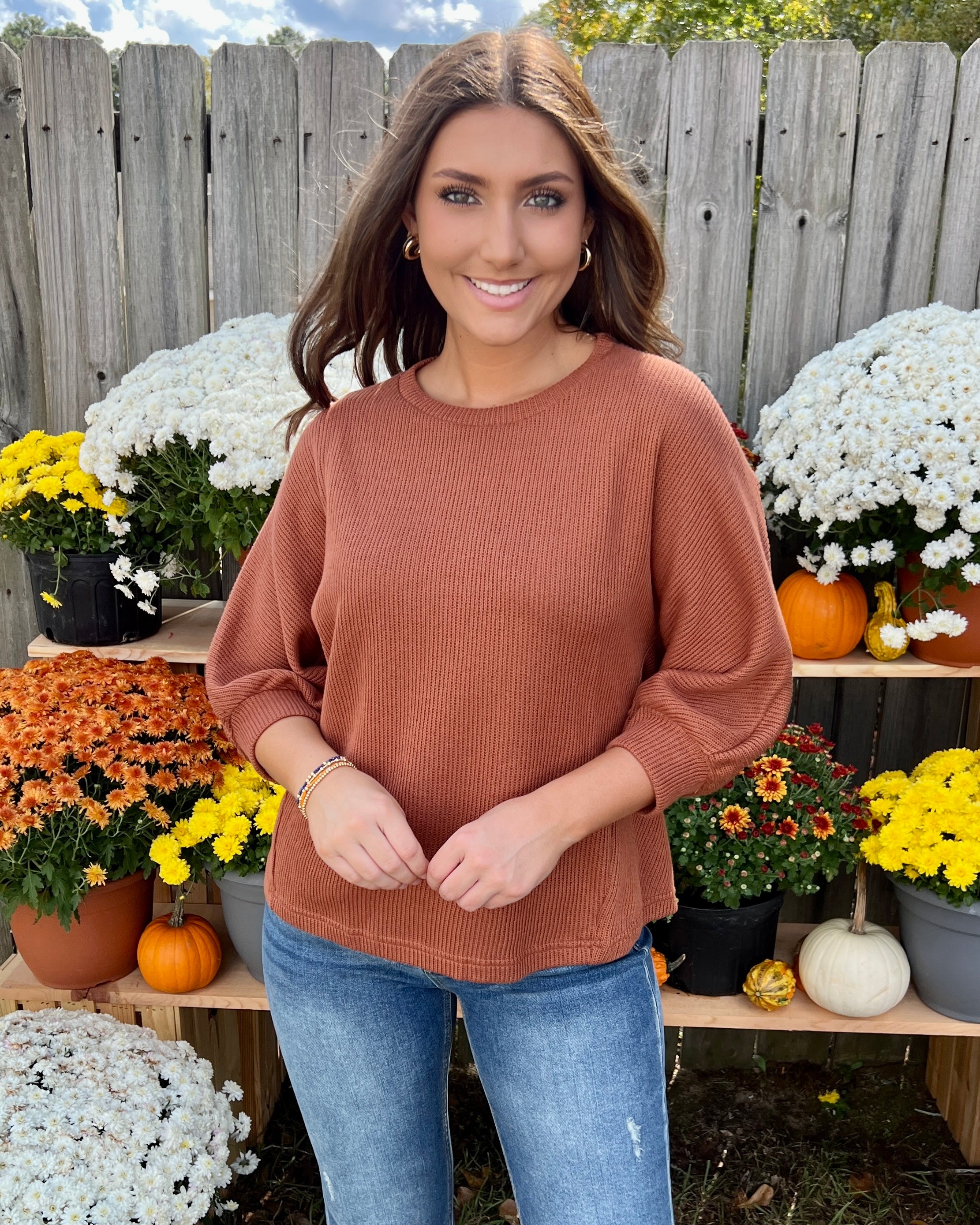 Beautiful Feeling Cinnamon Rib Knit Top-Shop-Womens-Boutique-Clothing