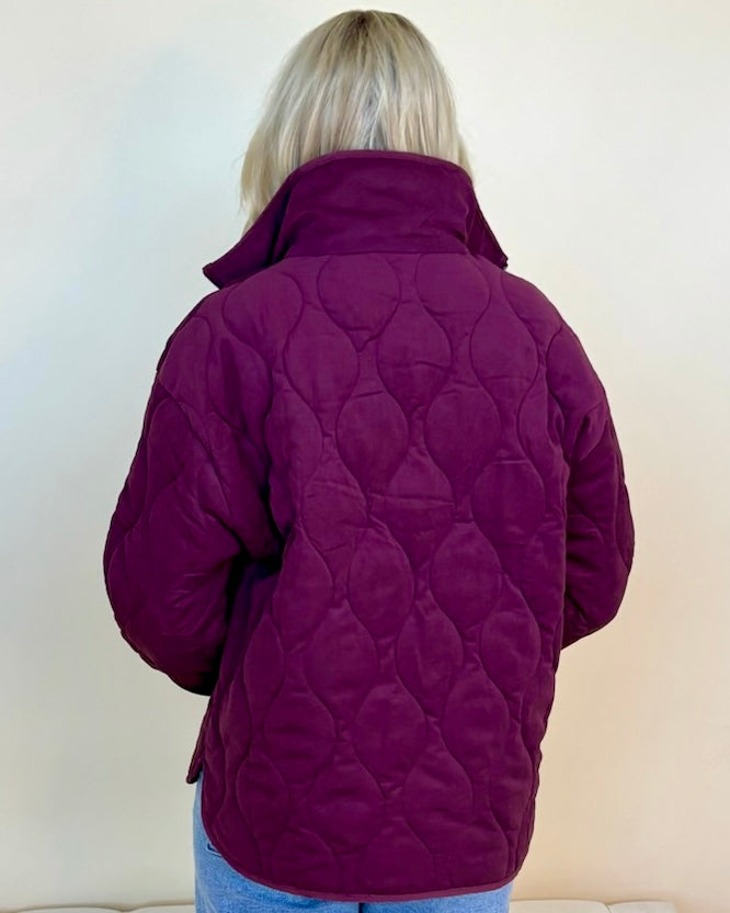 Cozied Up Dark Cherry Quilted Half Zip Pullover Jacket-Shop-Womens-Boutique-Clothing