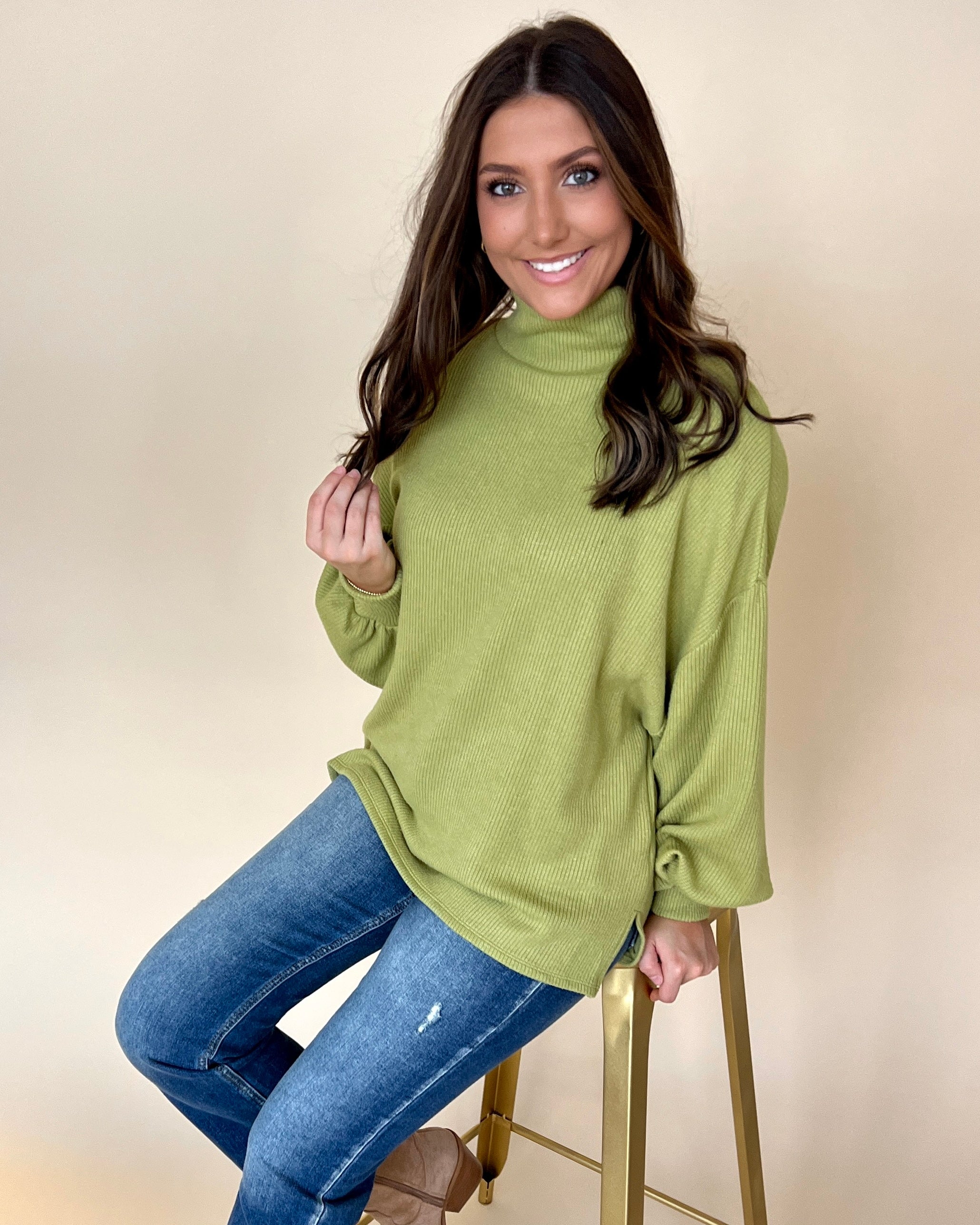 Hold Me Close Green Turtleneck Sweater-Shop-Womens-Boutique-Clothing