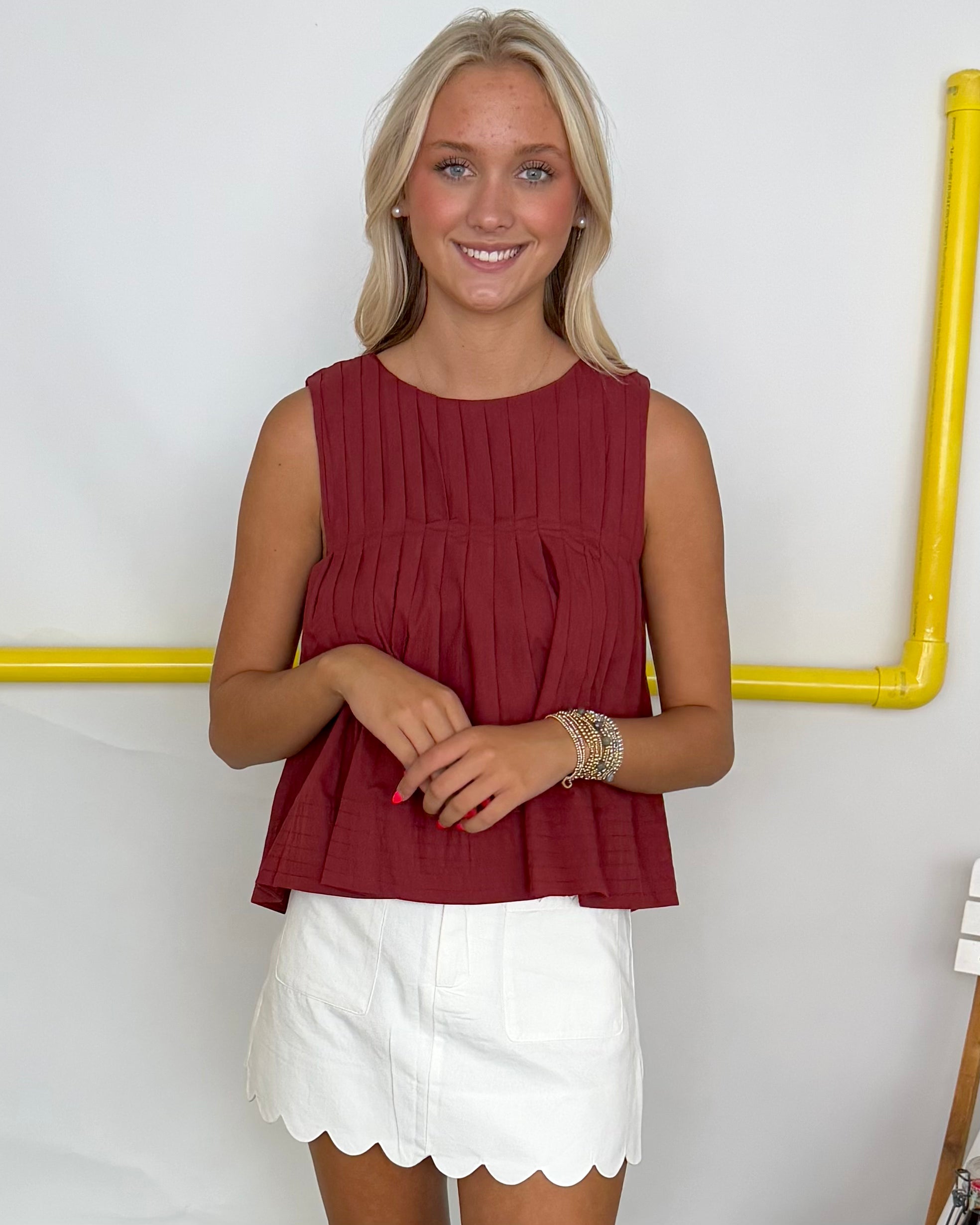 Daytime Shine Burgundy Pleated Top-Shop-Womens-Boutique-Clothing