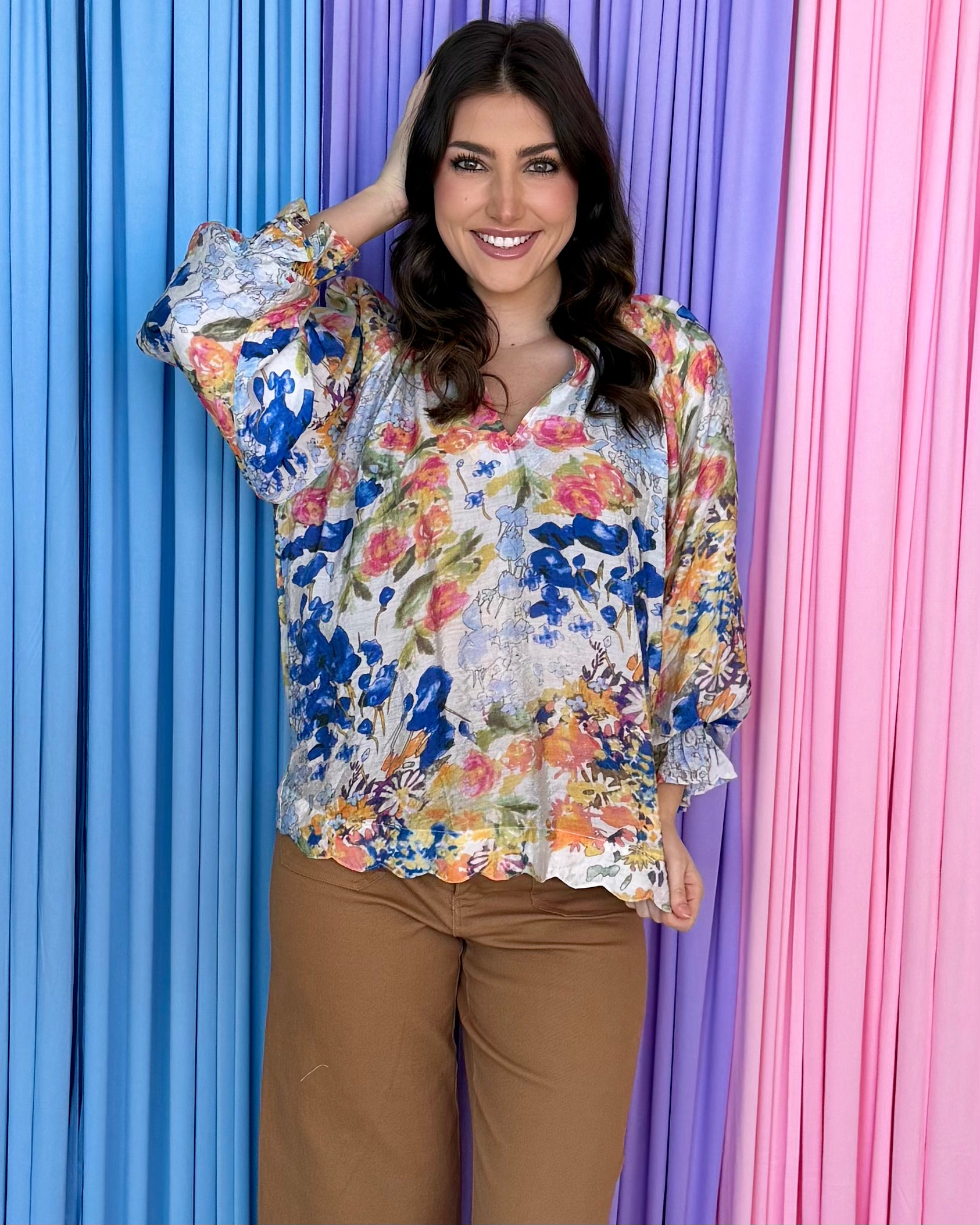 Natural Class Blue Mix Watercolor Floral Top-Shop-Womens-Boutique-Clothing