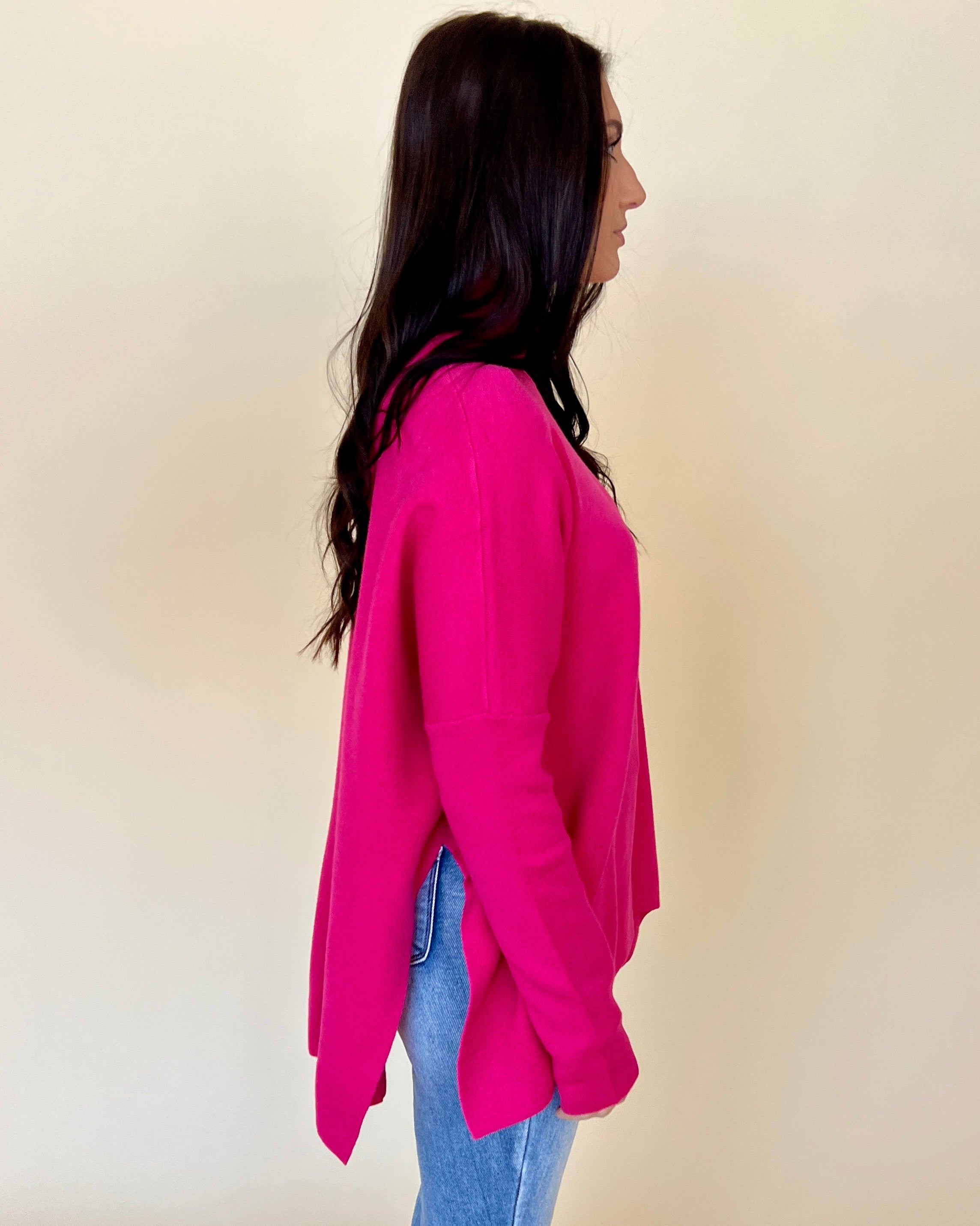 Pour Your Heart Out Hot Pink High Neck Dolman Sweater-Shop-Womens-Boutique-Clothing