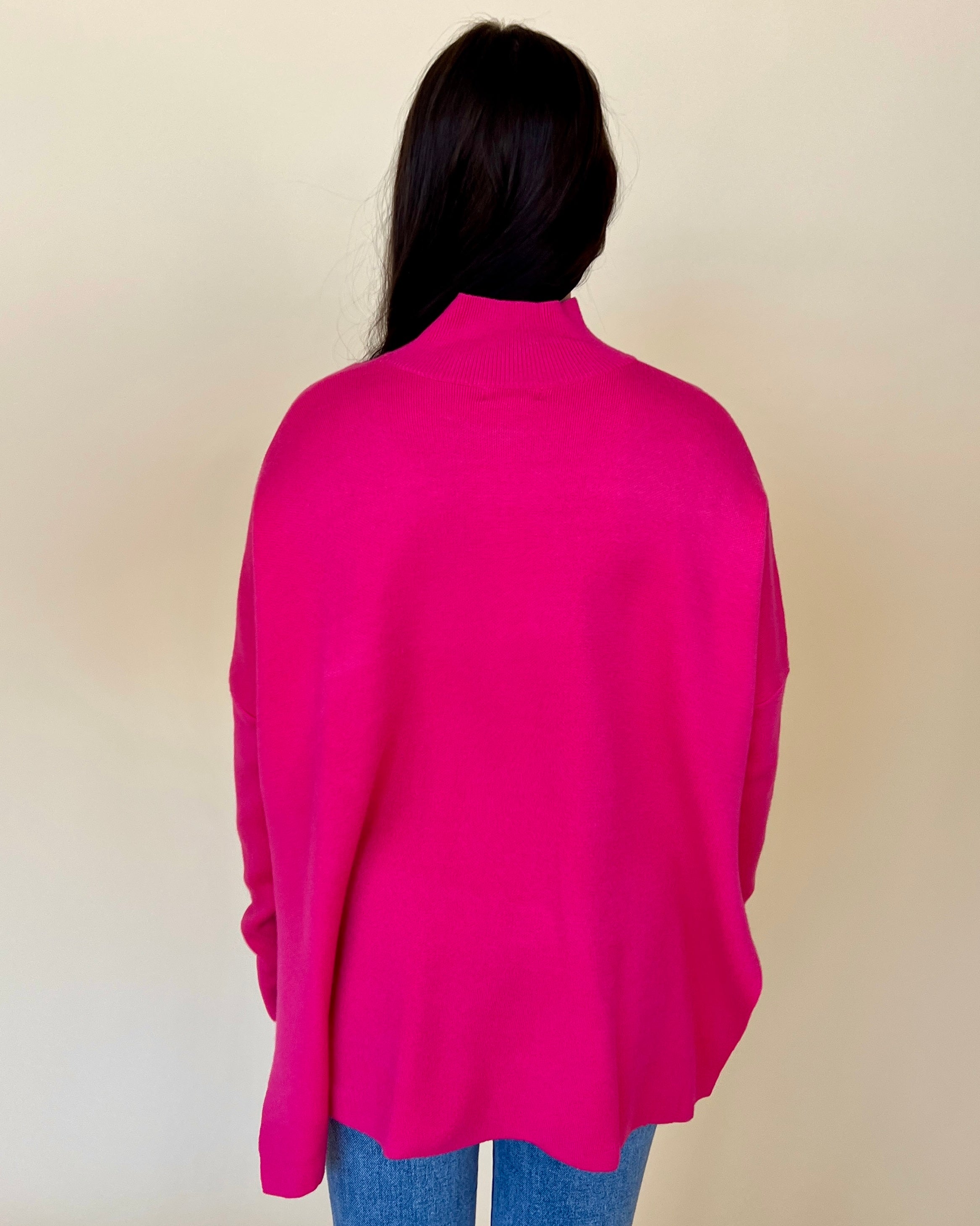 Pour Your Heart Out Hot Pink High Neck Dolman Sweater-Shop-Womens-Boutique-Clothing