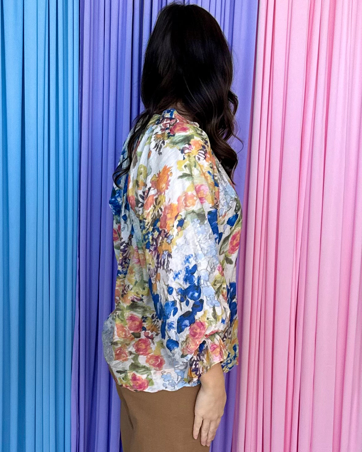 Natural Class Blue Mix Watercolor Floral Top-Shop-Womens-Boutique-Clothing