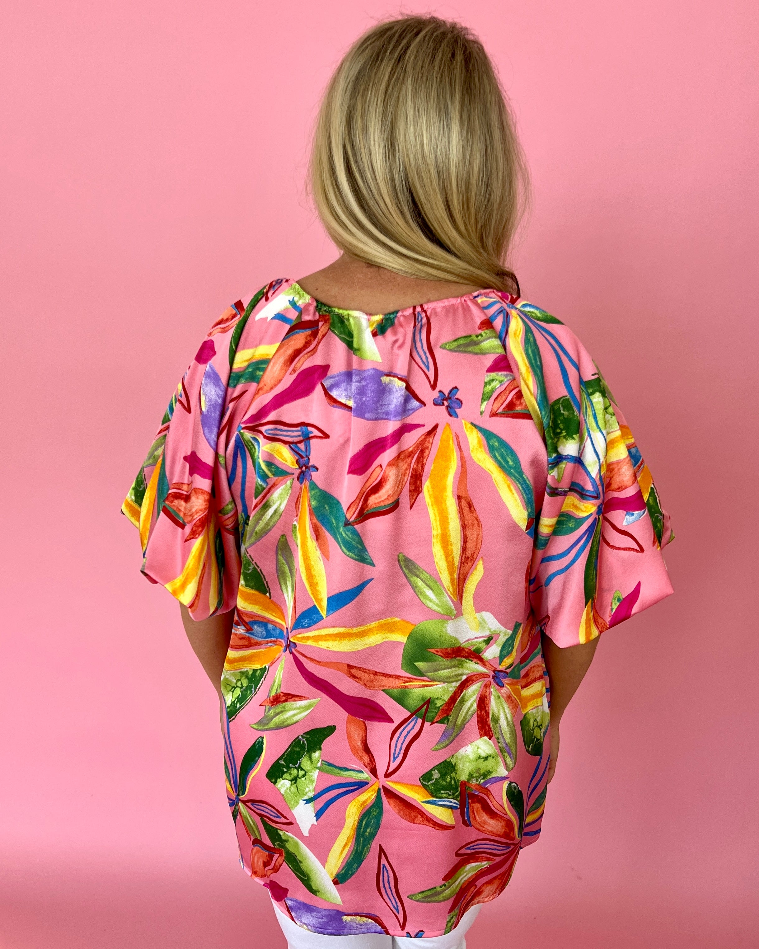 Sitting In The Garden Pink Plus Floral Puff Sleeve Top-Shop-Womens-Boutique-Clothing