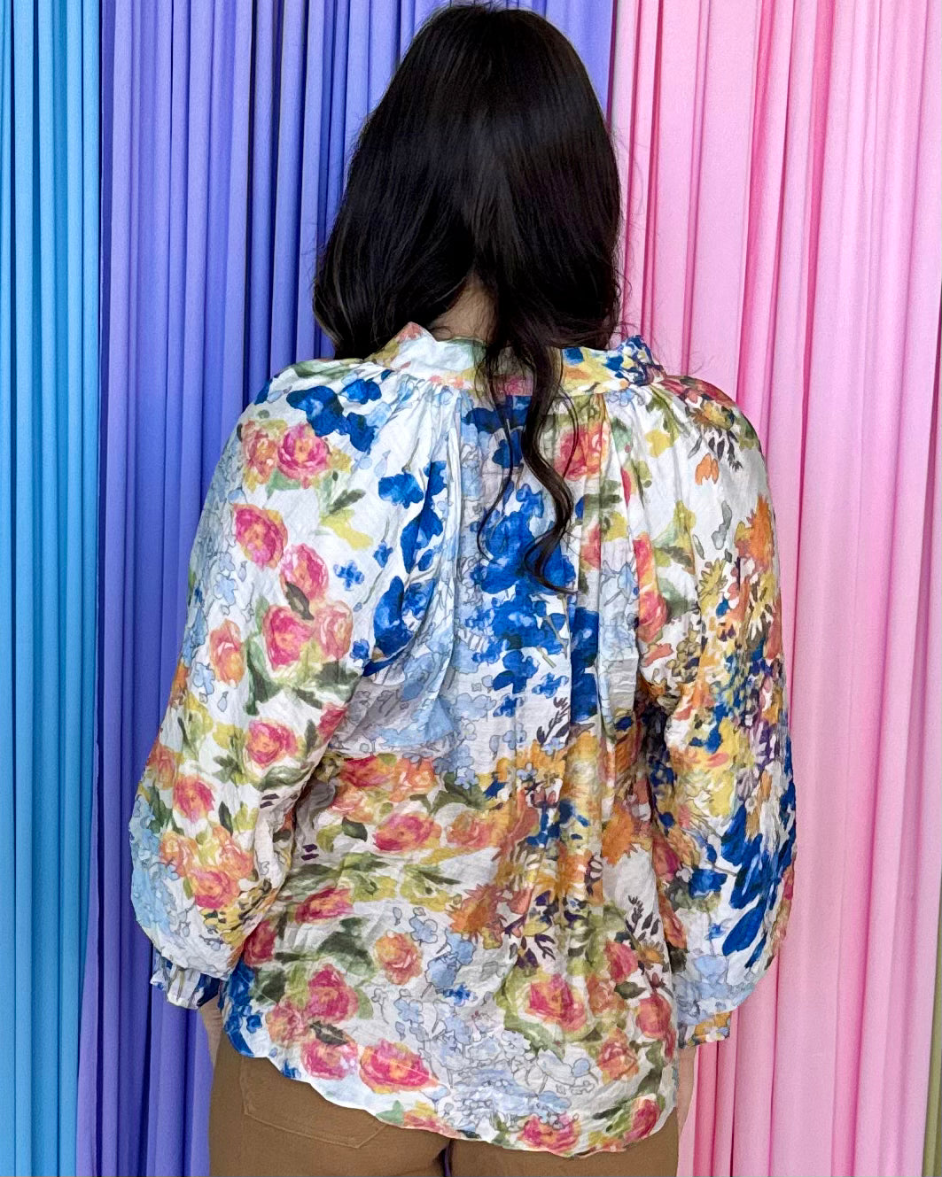 Natural Class Blue Mix Watercolor Floral Top-Shop-Womens-Boutique-Clothing