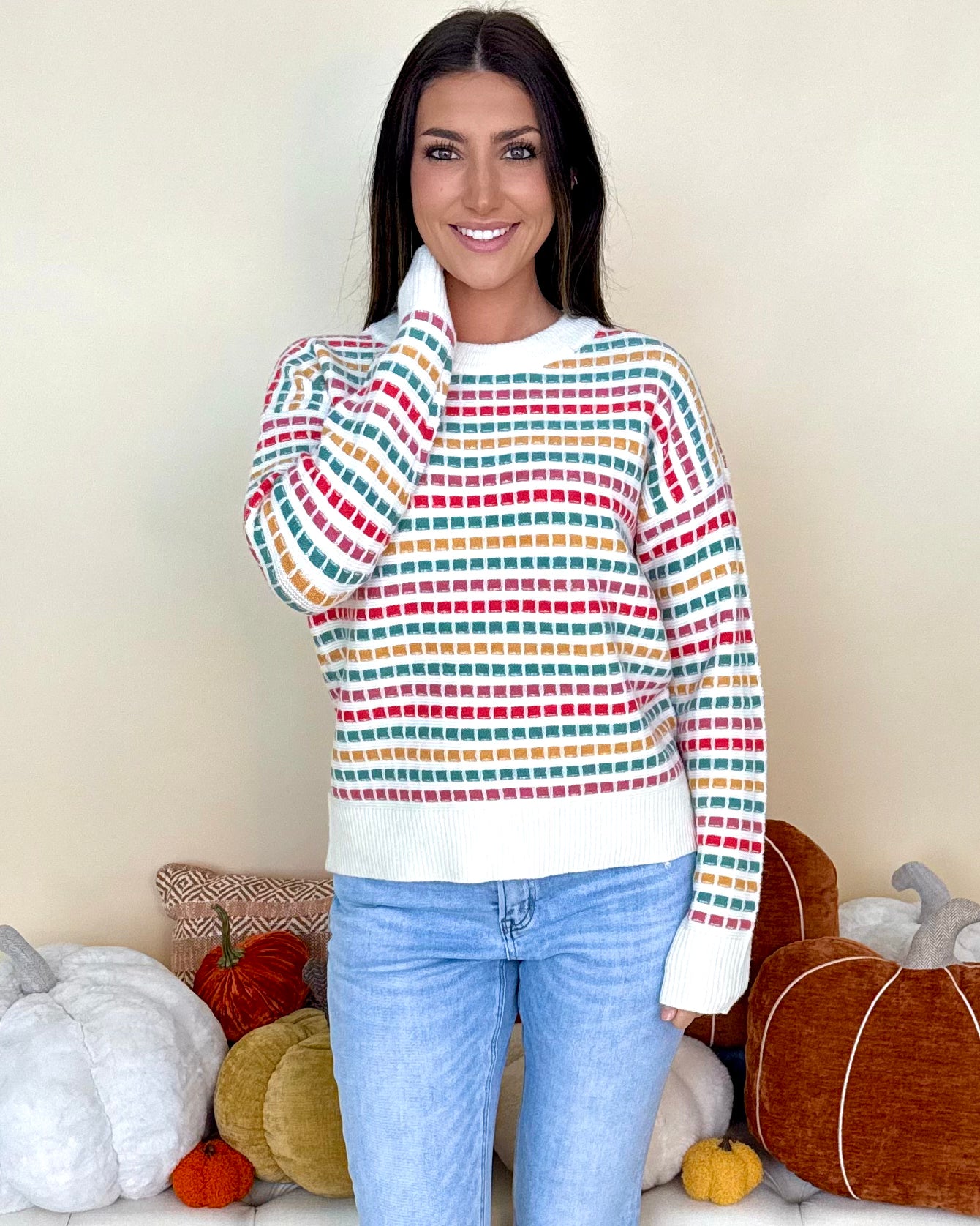 Into The Groove Multicolor Texture Striped Sweater-Shop-Womens-Boutique-Clothing