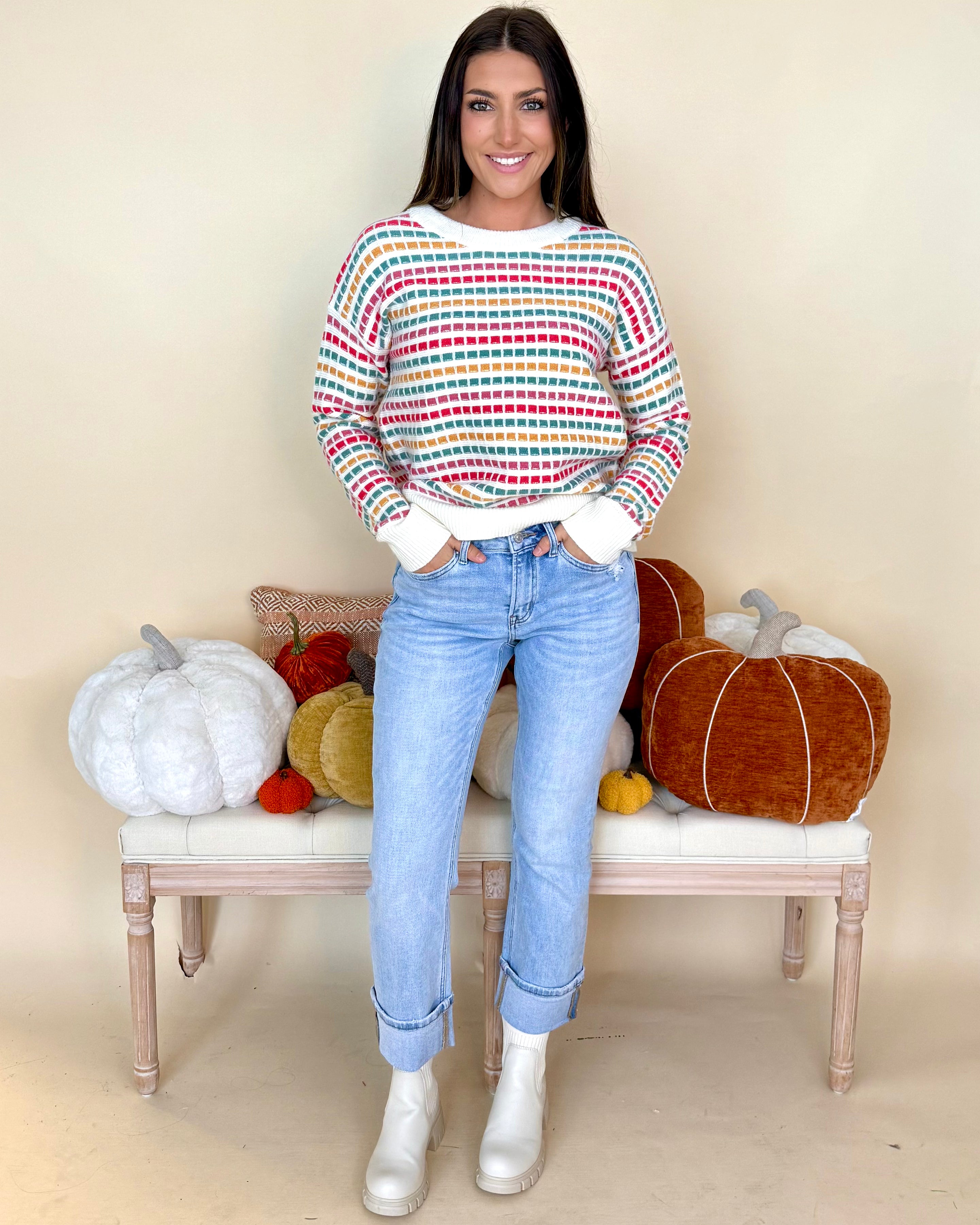 Into The Groove Multicolor Texture Striped Sweater-Shop-Womens-Boutique-Clothing